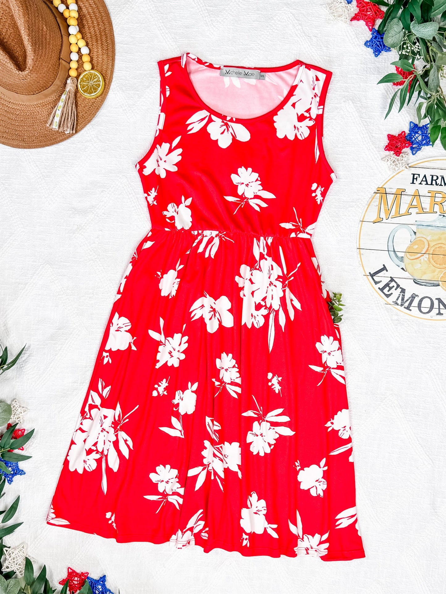 Michelle Mae Kelsey Tank Dress - Red Floral