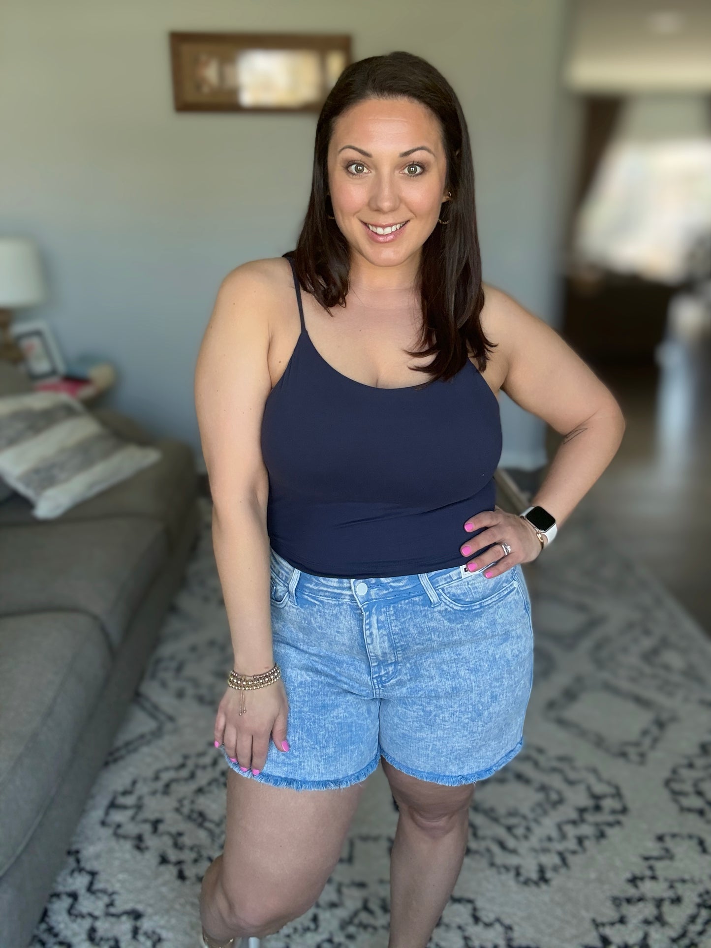 Judy Blue Cyan Summer Mid Rise Garment Dyed Denim Shorts