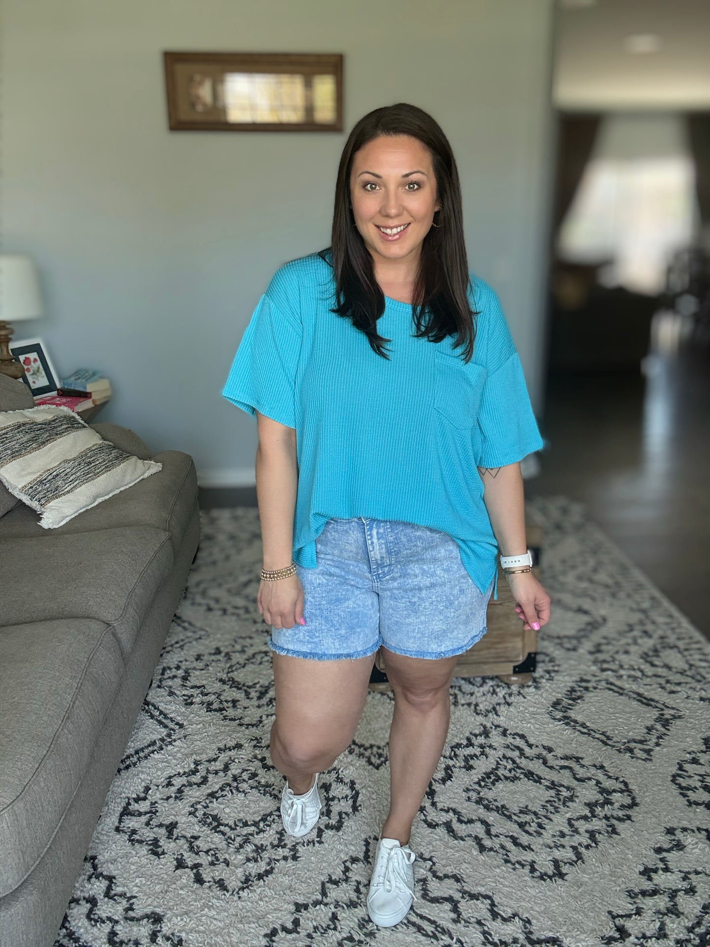 Judy Blue Cyan Summer Mid Rise Garment Dyed Denim Shorts