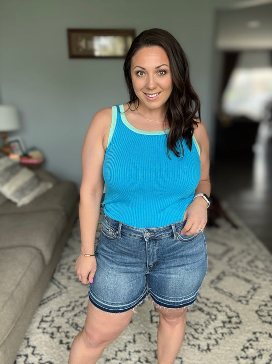 Judy Blue Rhea Mid Rise Tummy Control Release Hem Shorts