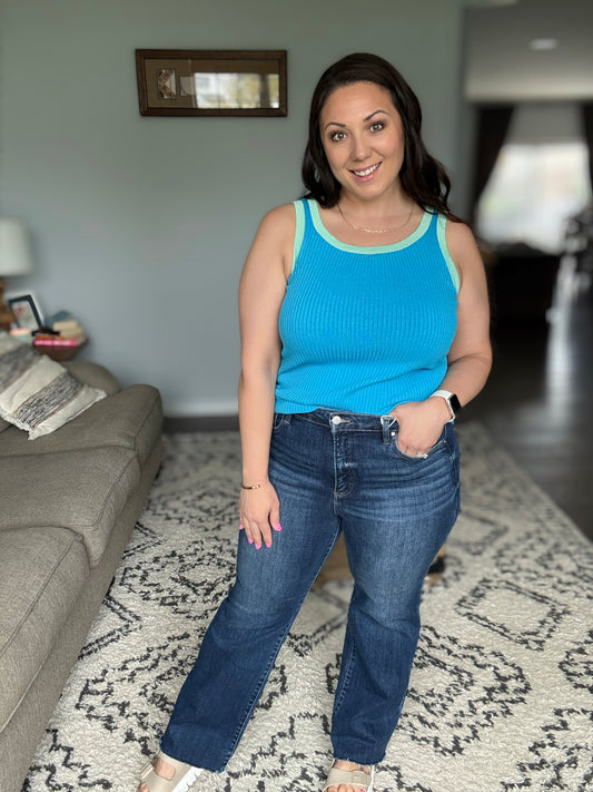 RISEN Rachel Tummy Control Raw Hem Cropped Straight Jeans