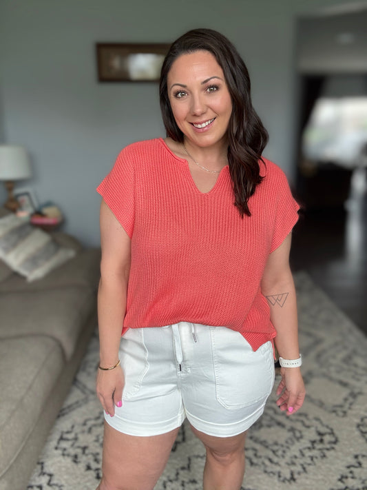 Judy Blue Wendy High Waist Cuffed Jogger Style Denim Shorts in White