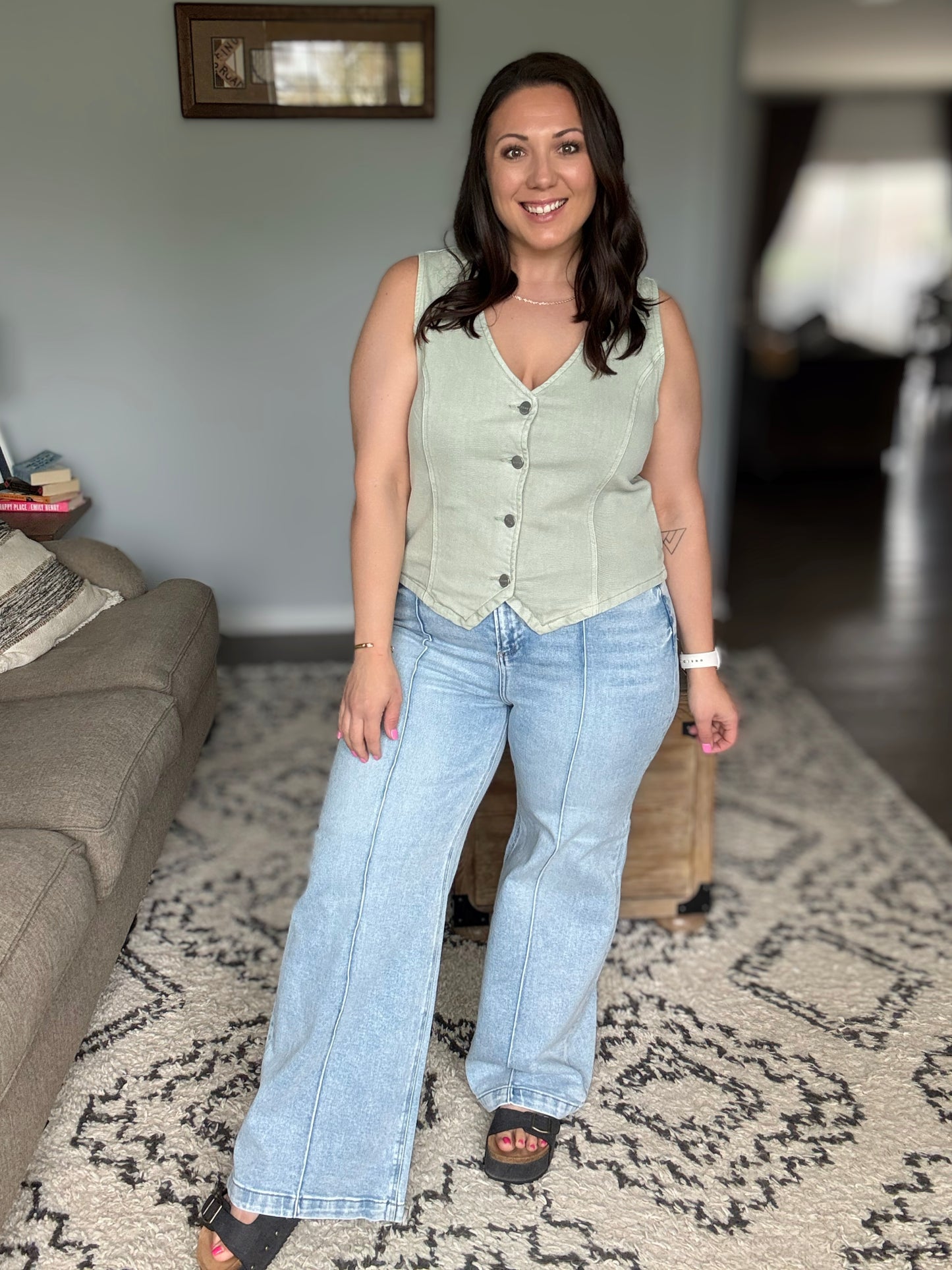 RISEN Polly High Waist Pintuck Detailed Wide Leg Jeans