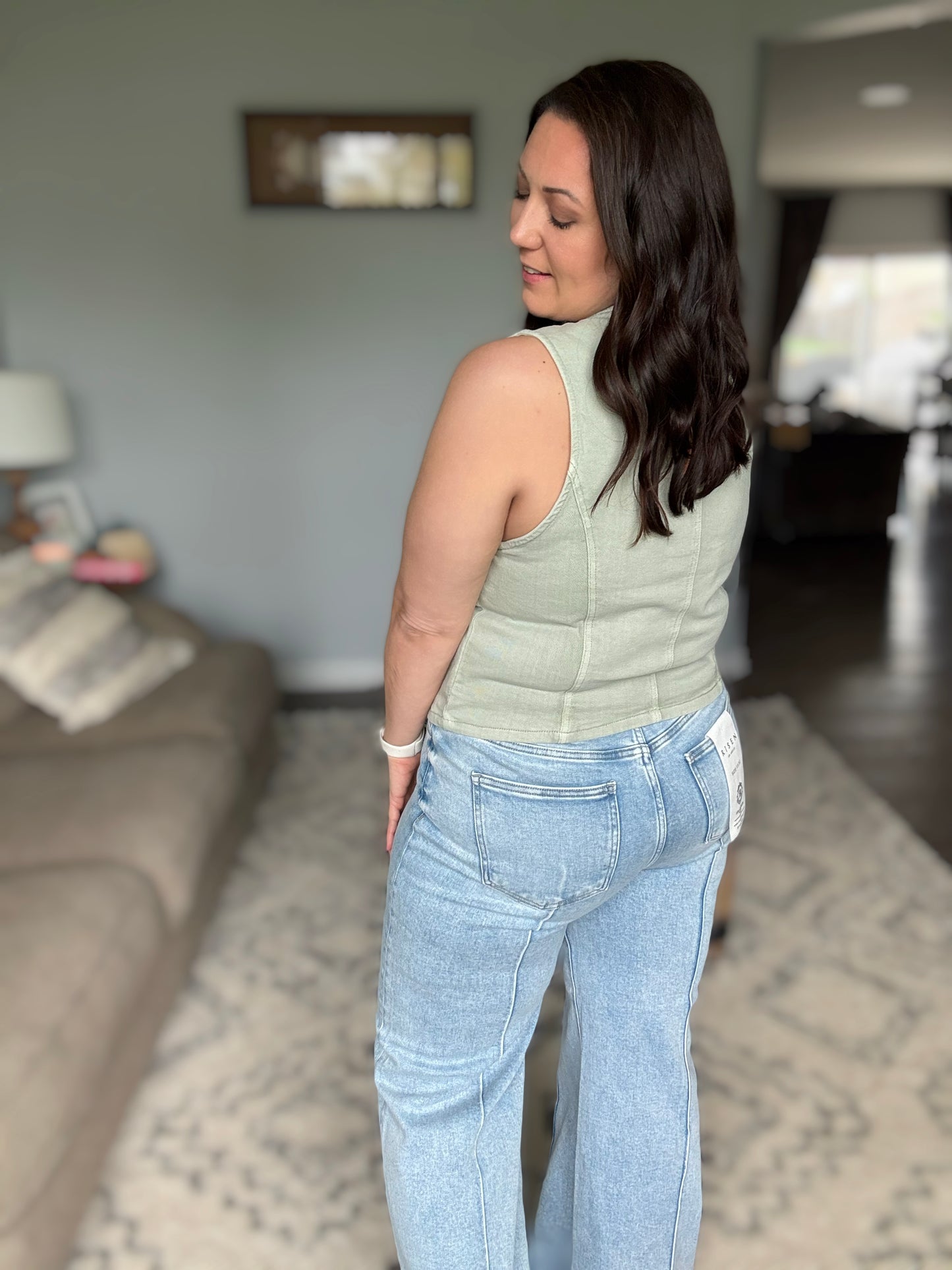 RISEN Polly High Waist Pintuck Detailed Wide Leg Jeans