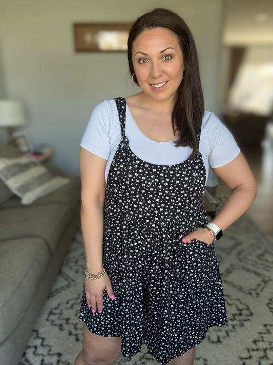 BOMBOM Floral Print Overalls with Pockets