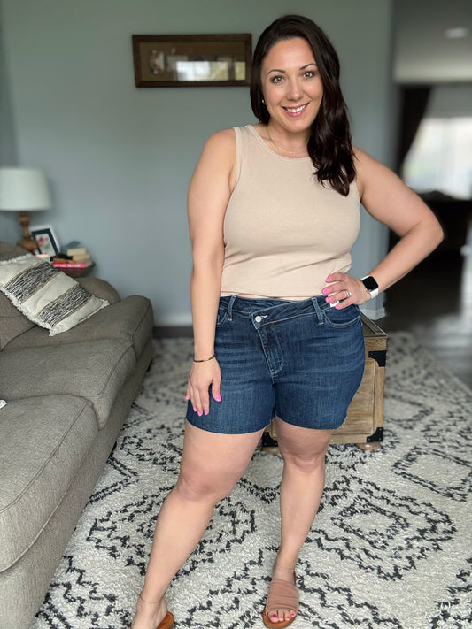 Judy Blue Chrissy High Waist Criss-Cross Waist Denim Shorts