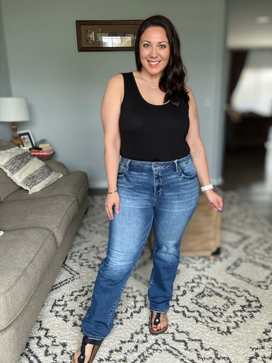 RISEN Mira Mid Rise Tapered Ankle Jeans