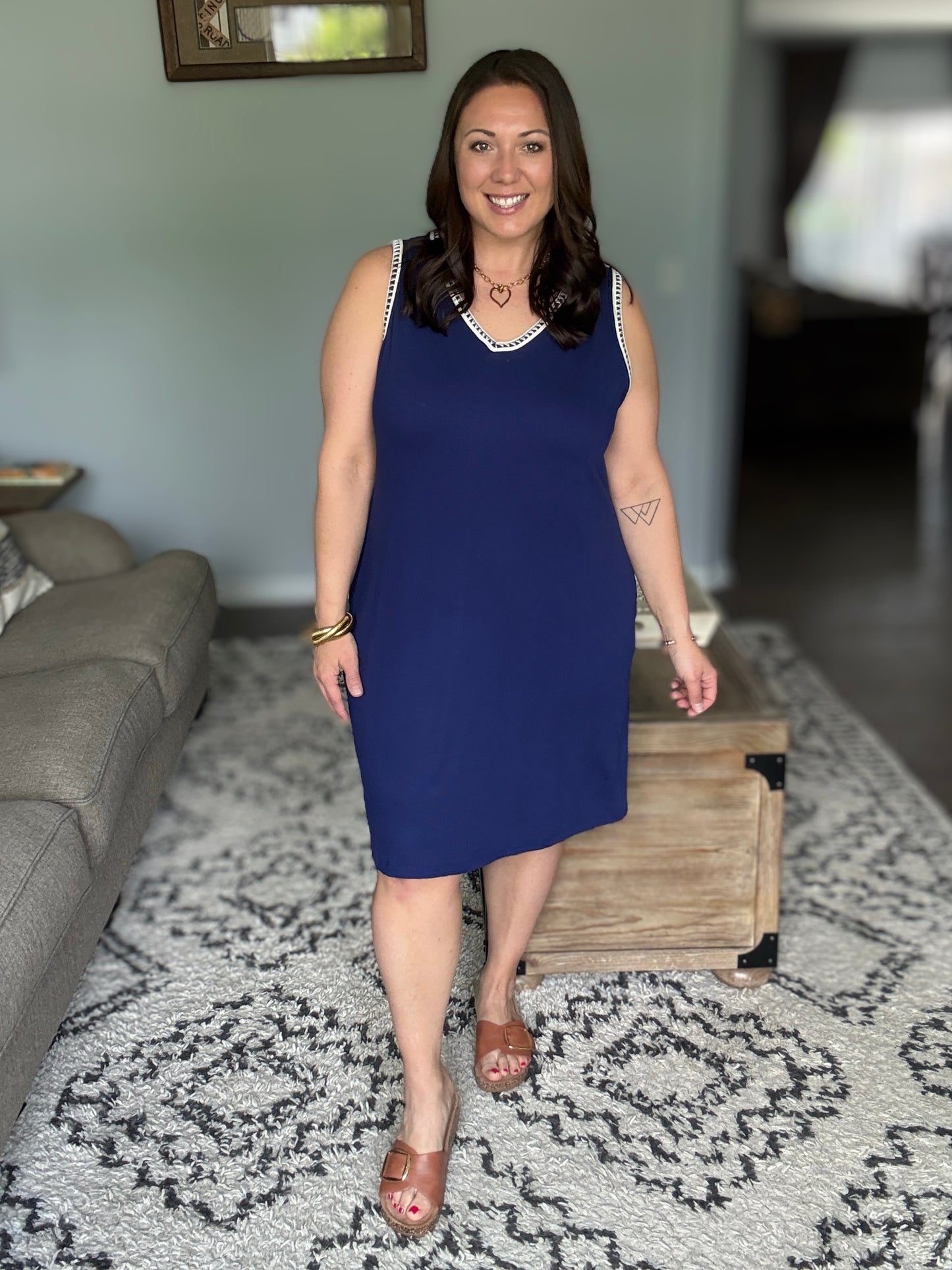 Airloom Trim Detail Mini Tank Dress in Navy