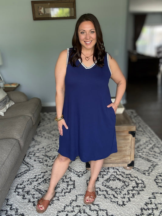 Airloom Trim Detail Mini Tank Dress in Navy