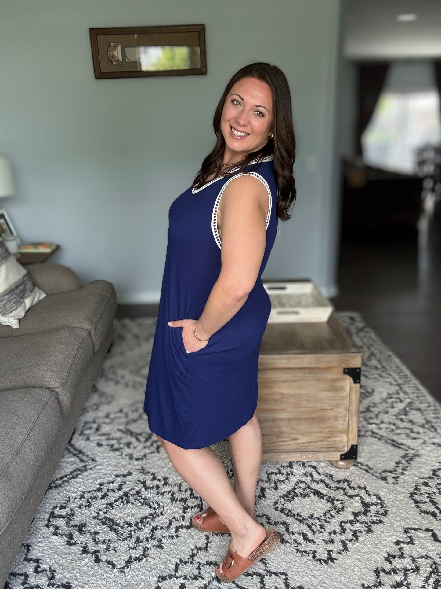 Airloom Trim Detail Mini Tank Dress in Navy