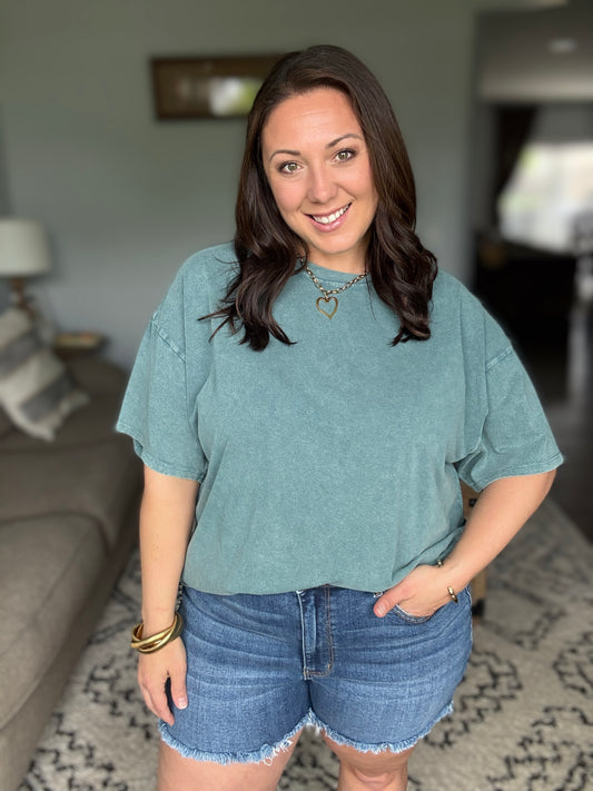 Acid Washed Boyfriend Tee In Teal