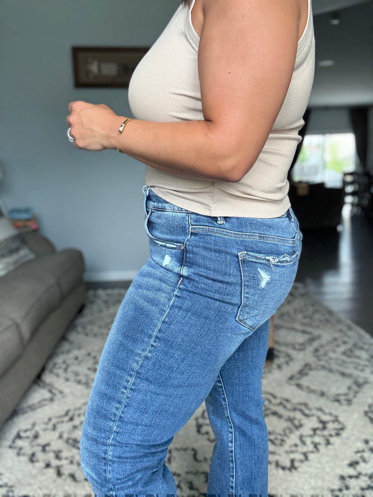 RISEN Sydney Tummy Control Elastic Band Mid Rise Straight Jeans