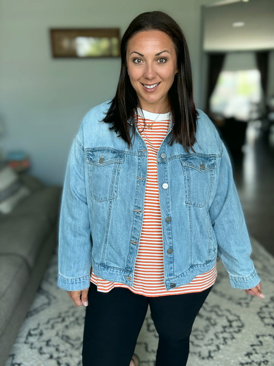 RISEN Washed Dropped Shoulder Denim Jacket