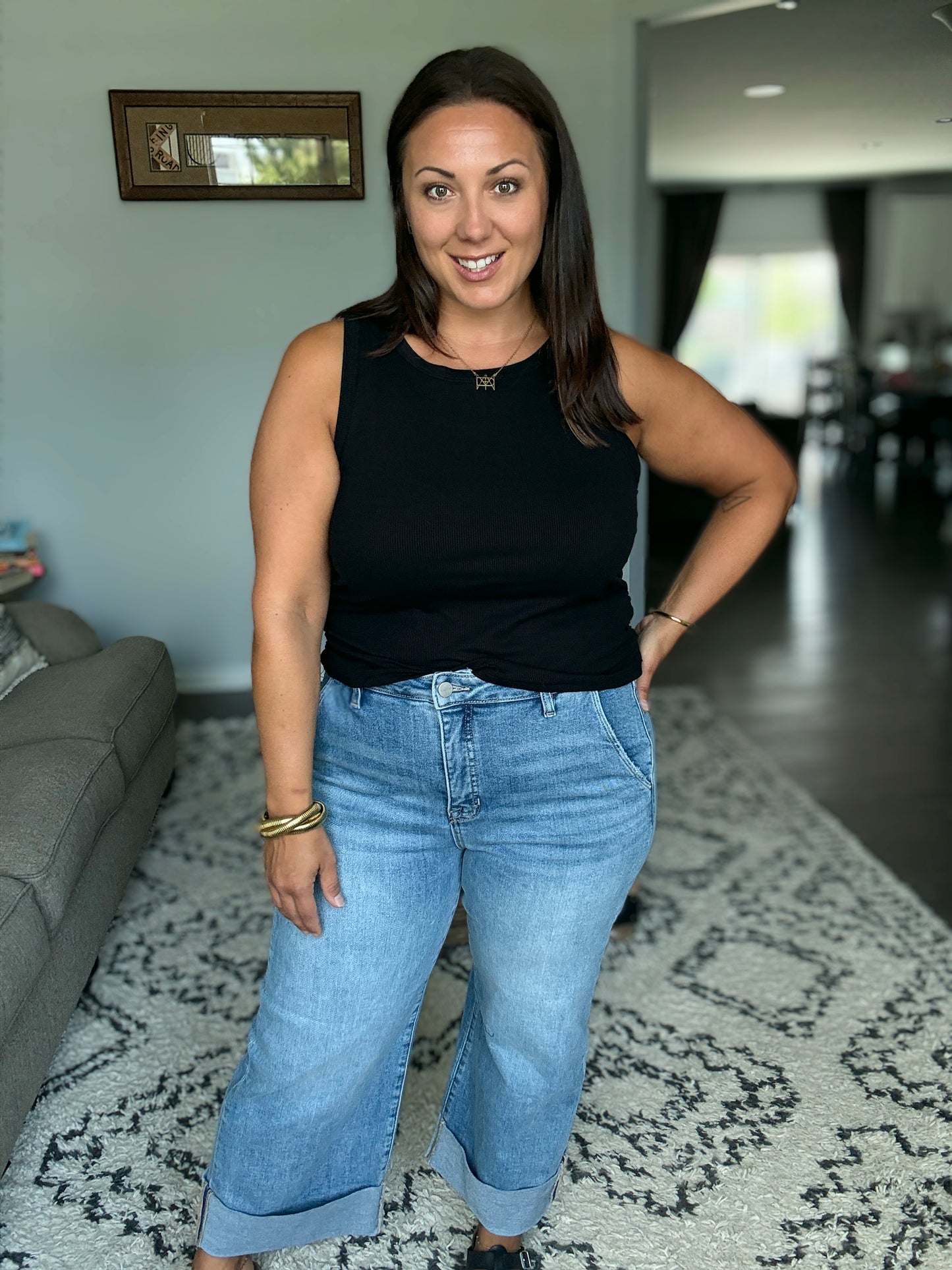 RISEN Willow Tummy Control High Rise Ankle Wide Cuffed Jeans