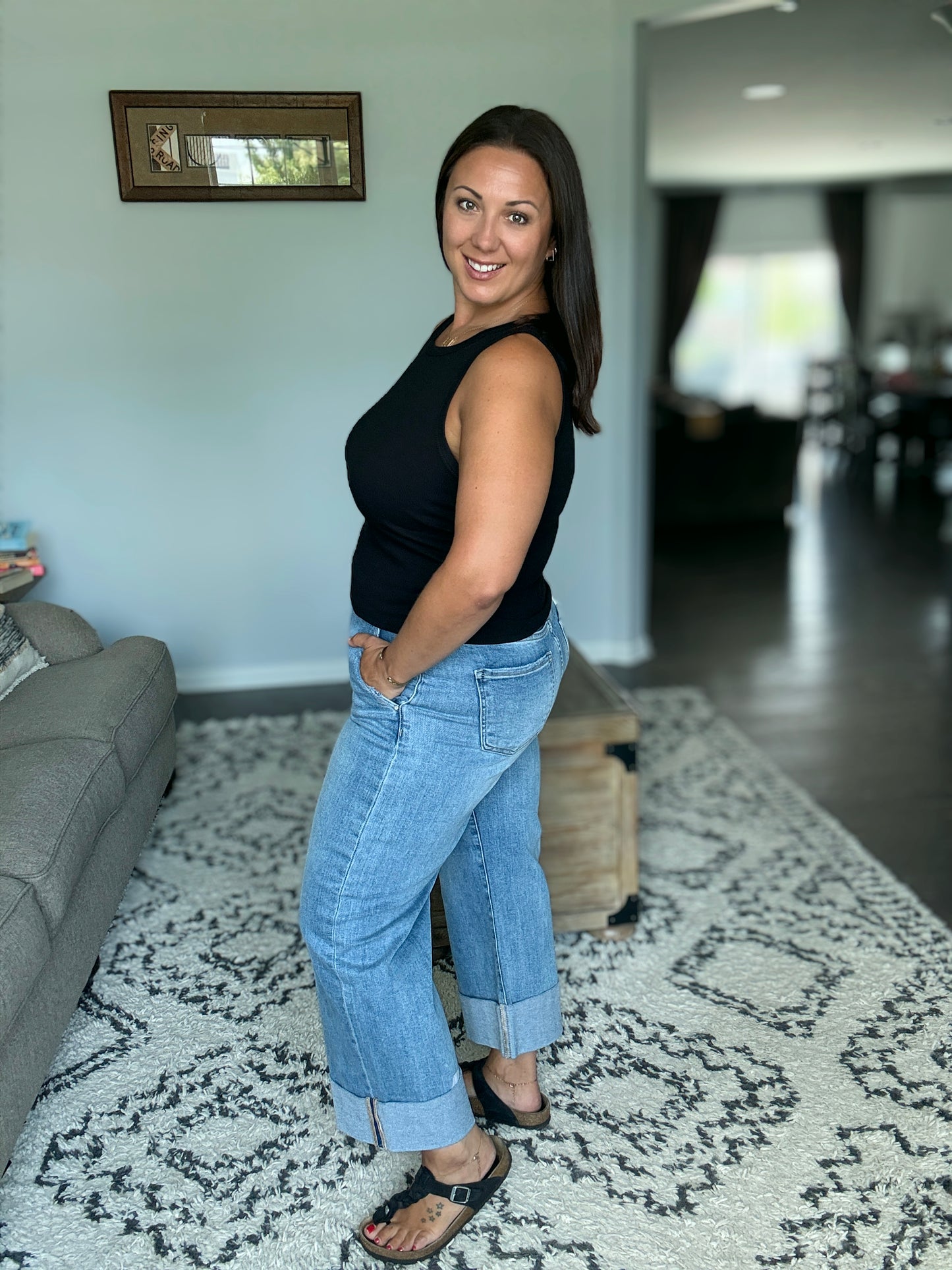 RISEN Willow Tummy Control High Rise Ankle Wide Cuffed Jeans