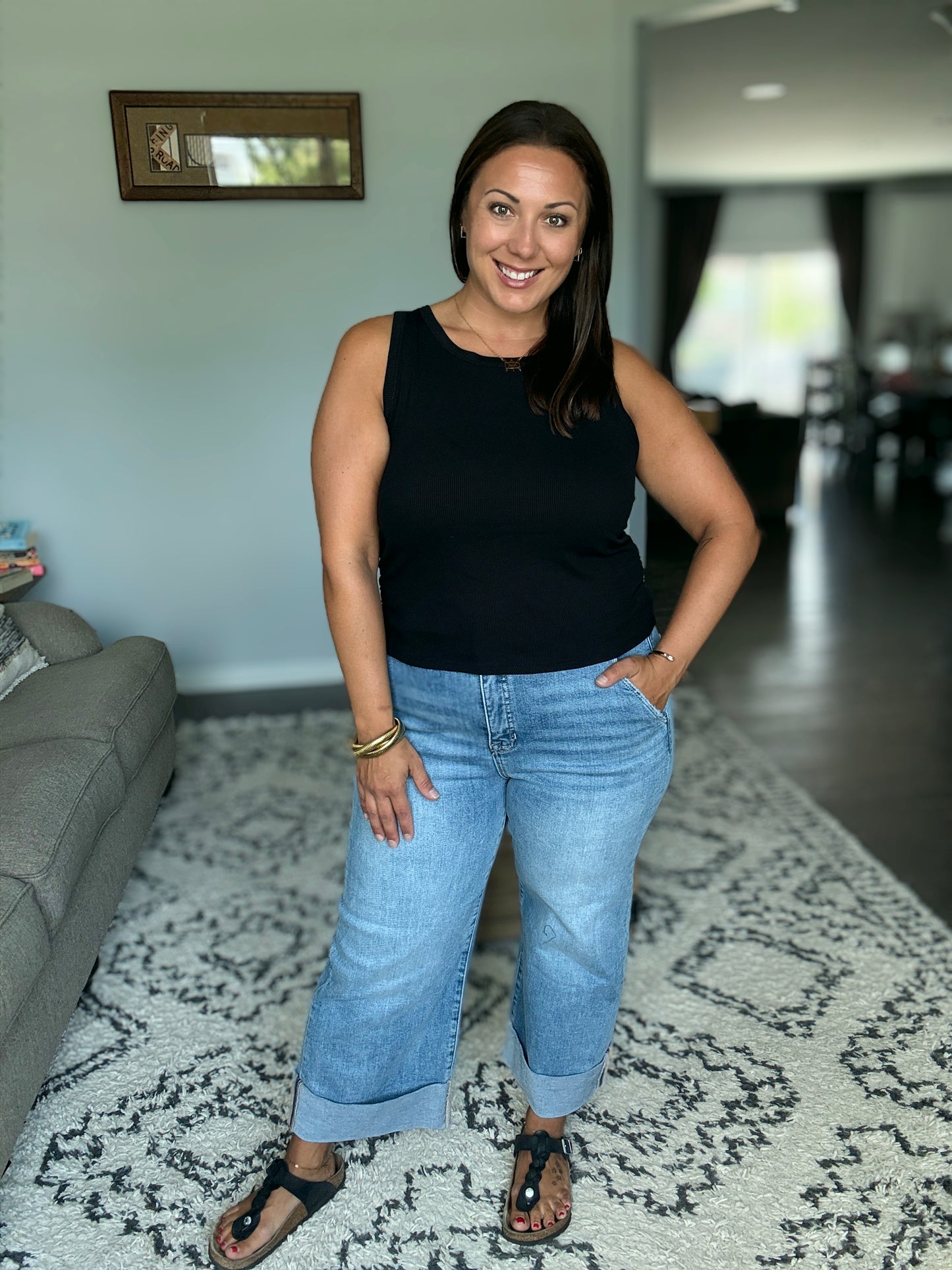 RISEN Willow Tummy Control High Rise Ankle Wide Cuffed Jeans