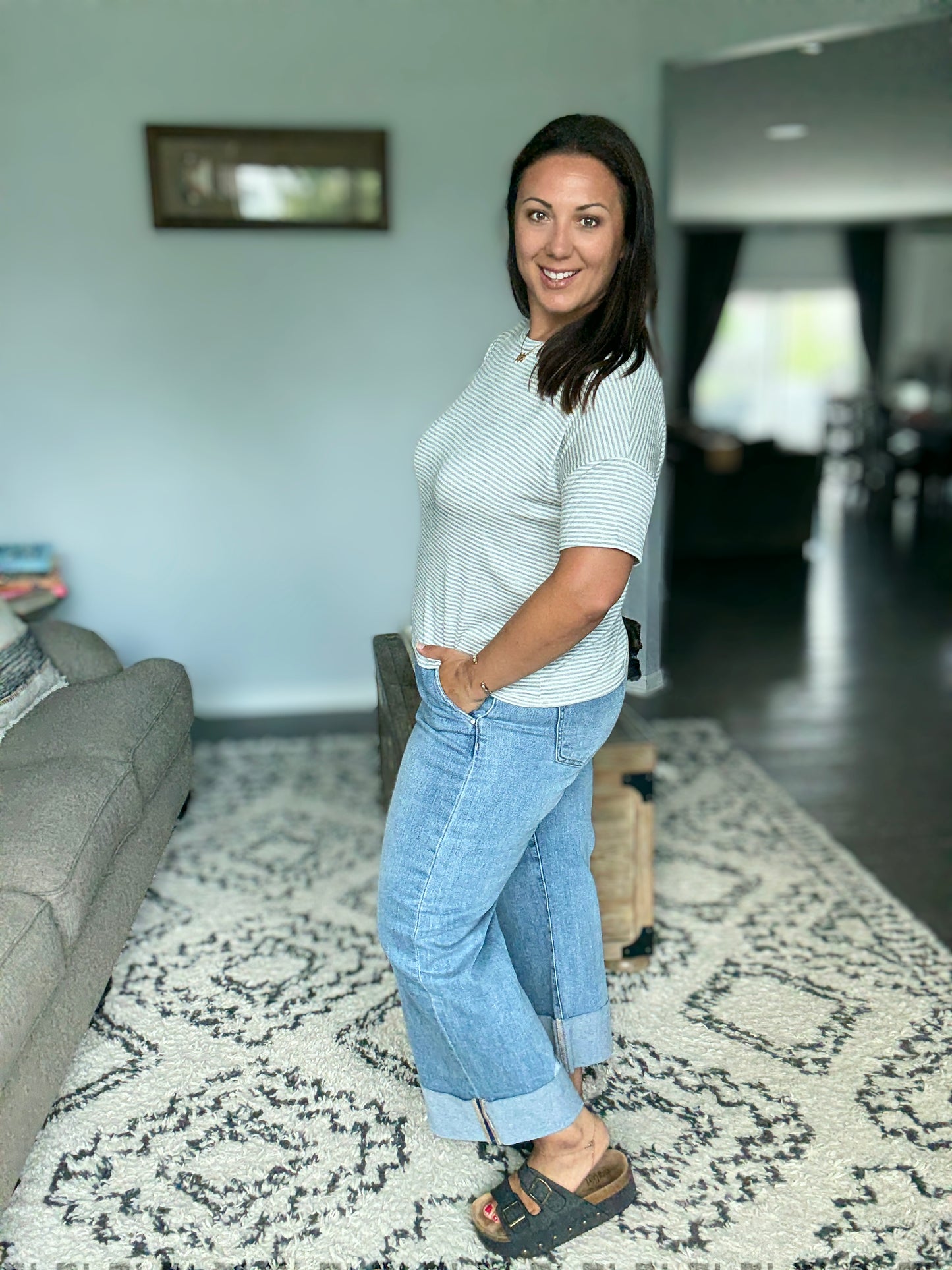 RISEN Willow Tummy Control High Rise Ankle Wide Cuffed Jeans