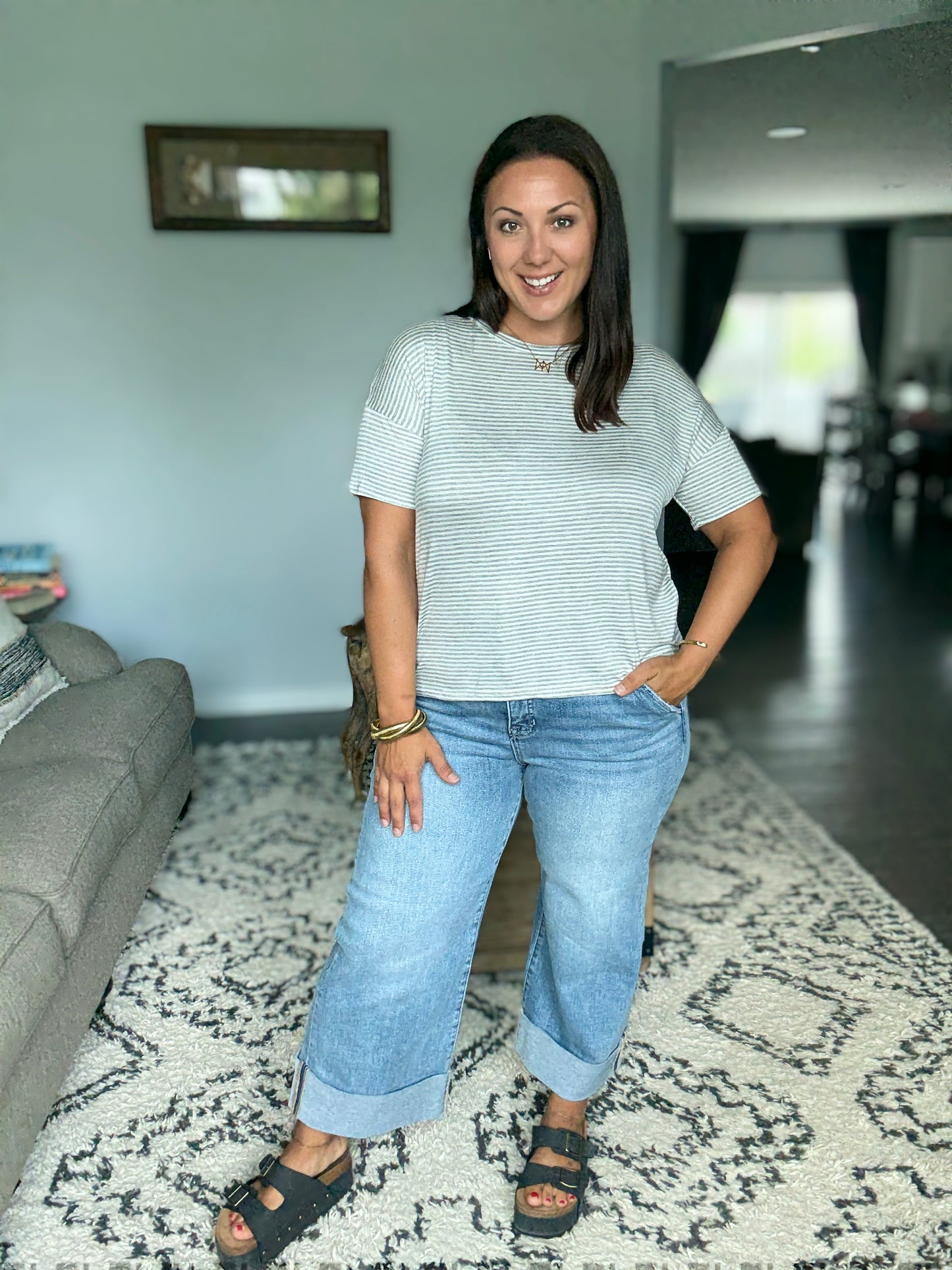 RISEN Willow Tummy Control High Rise Ankle Wide Cuffed Jeans