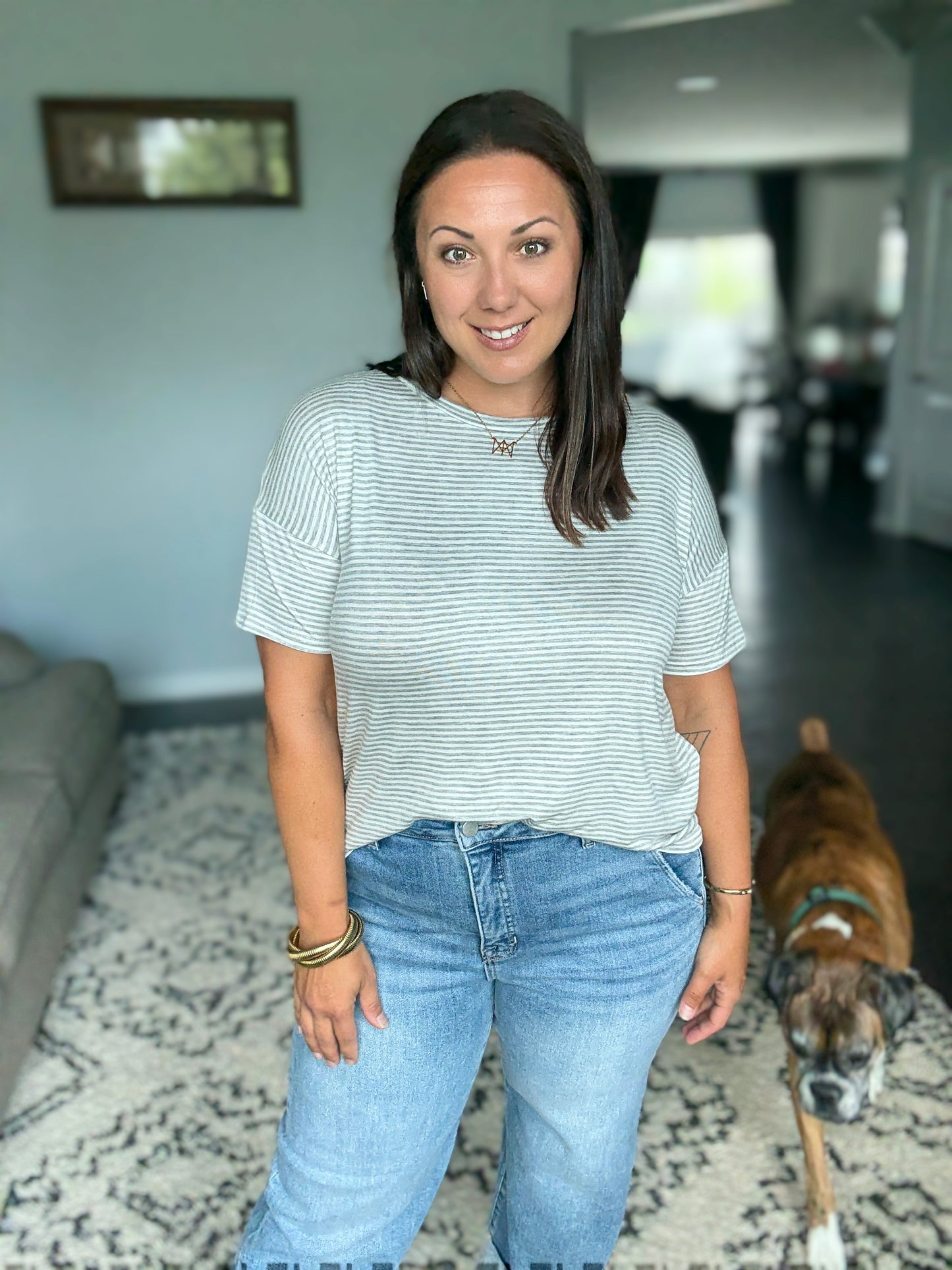 Mood Swingin' Casual Drop Shoulder Tee in Grey
