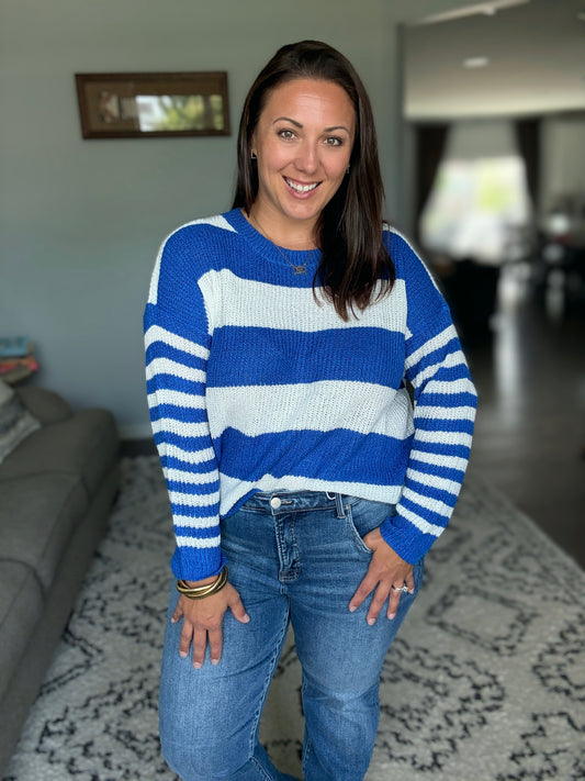 Casual Chaos Drop Shoulder Sweater in Royal Blue