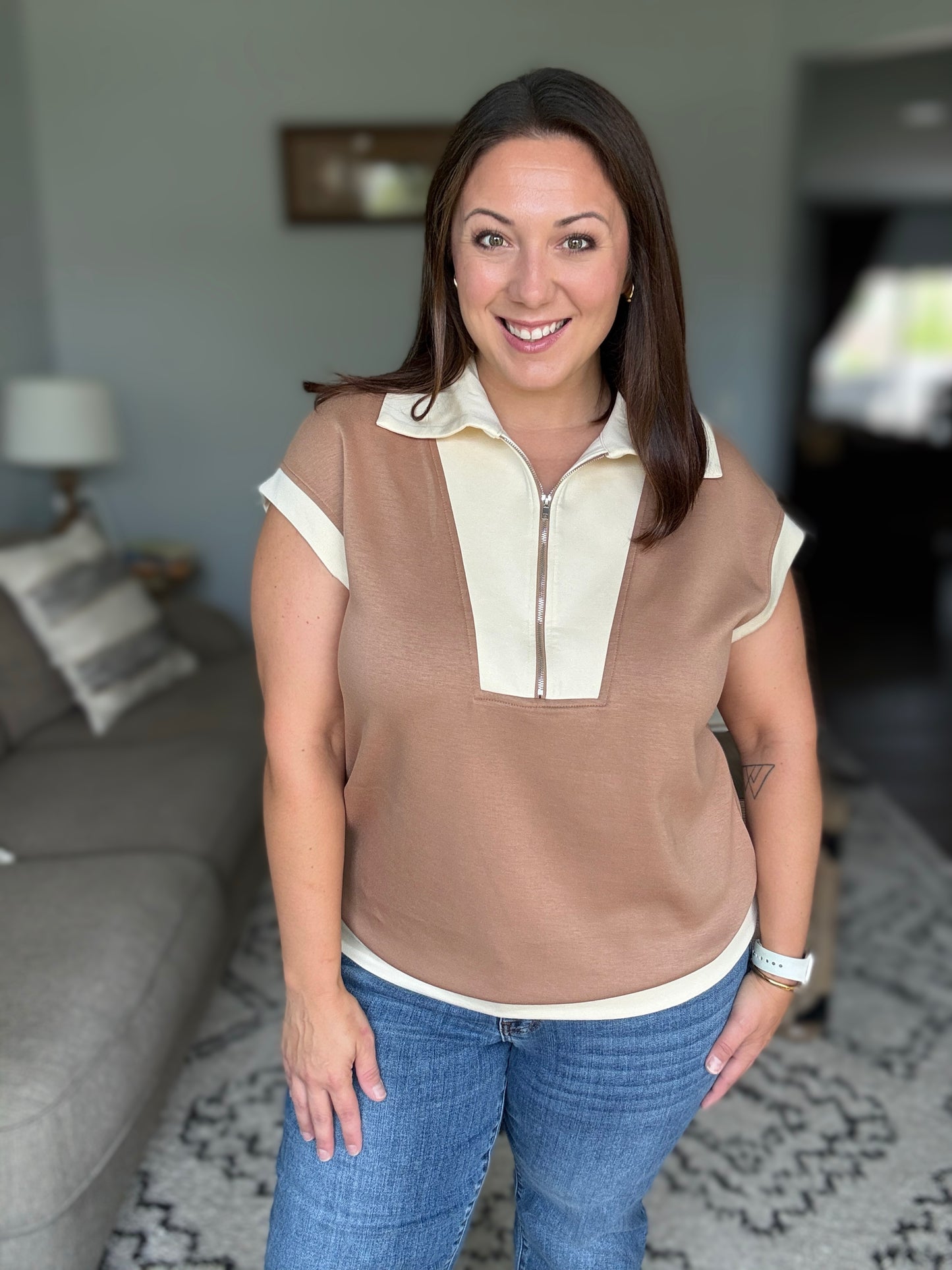 Whispered Urgently Color Block Half Zip Top