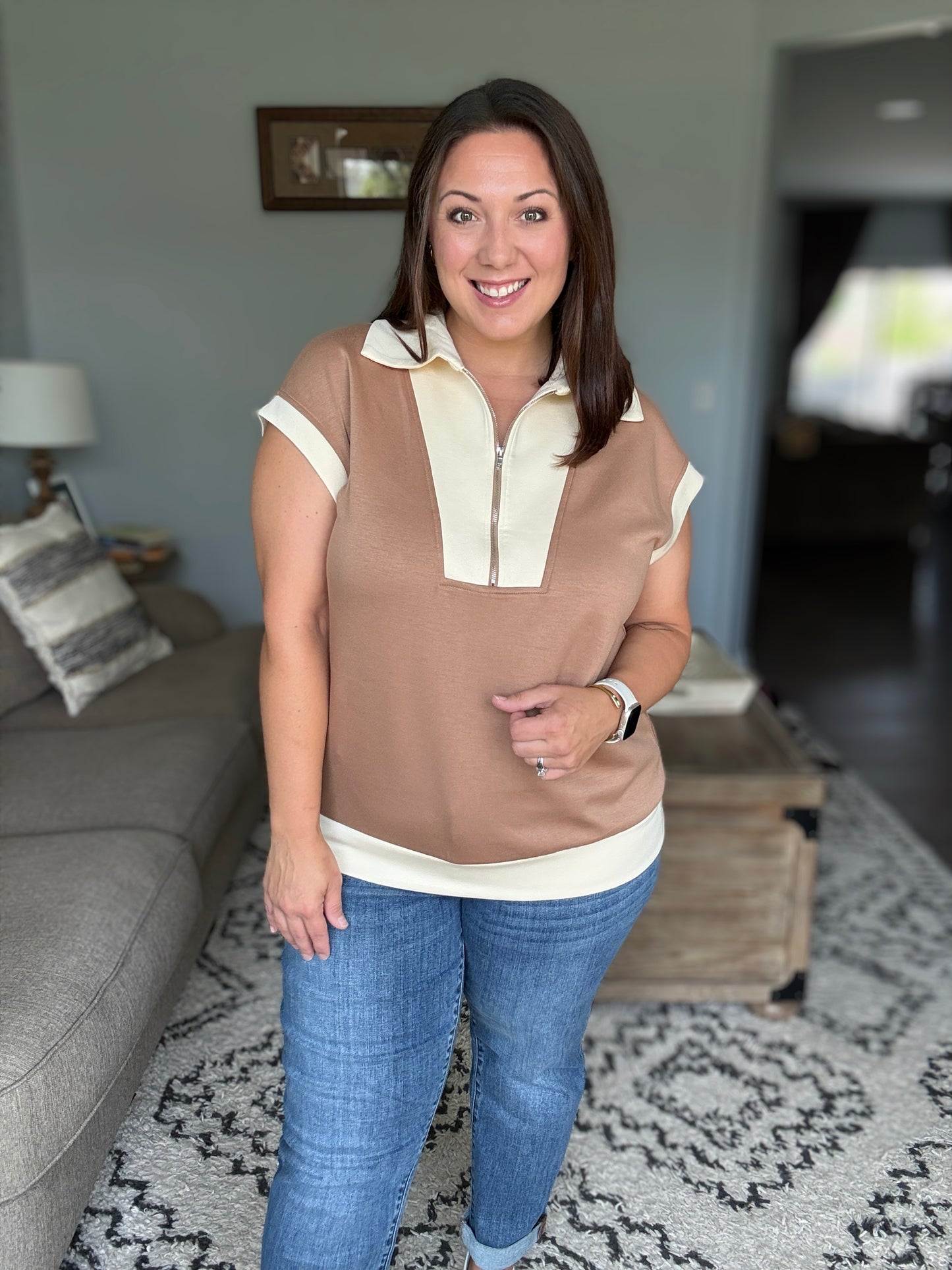 Whispered Urgently Color Block Half Zip Top