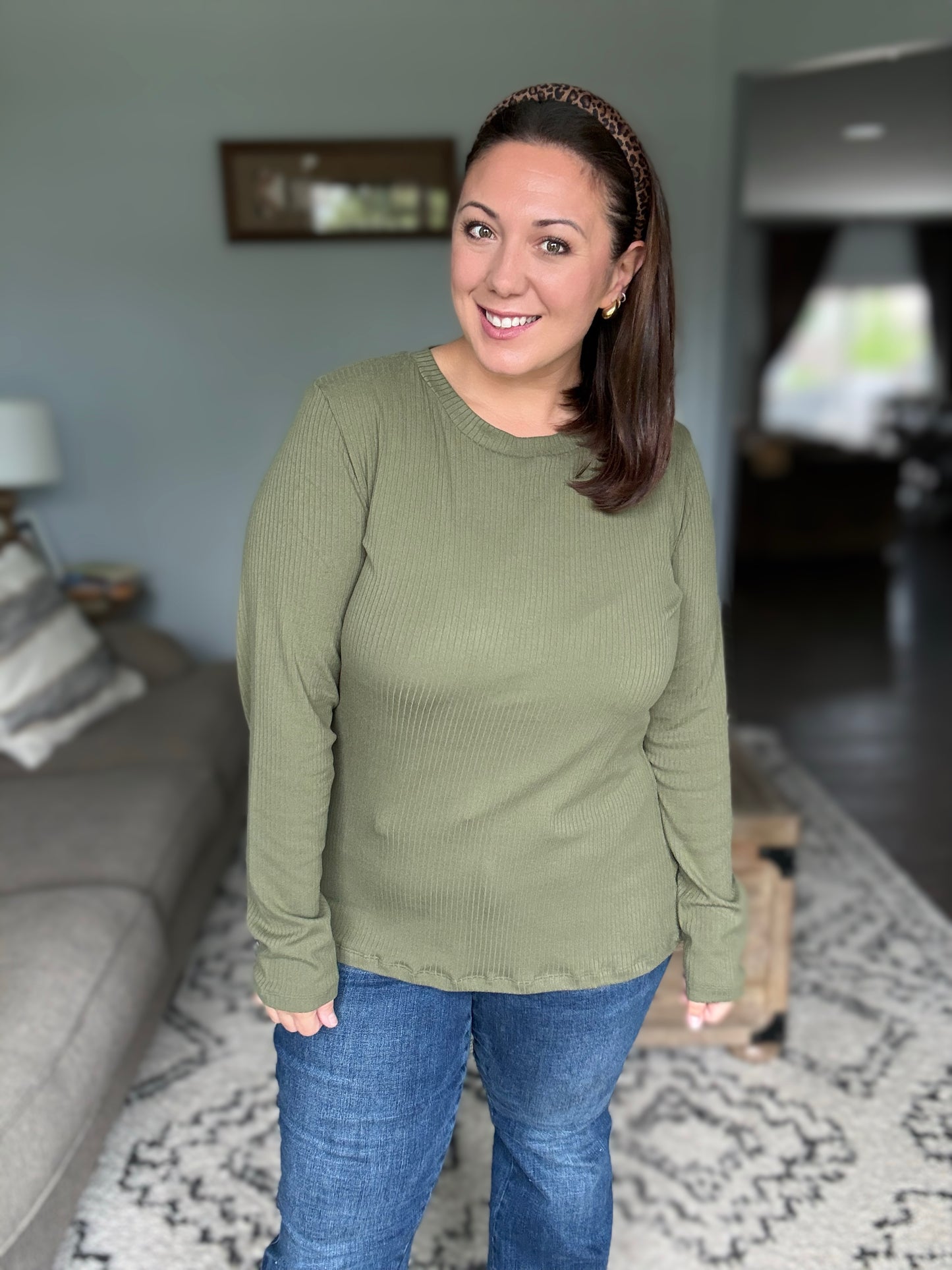 Michelle Mae Reese Ribbed Long Sleeve Top - Olive