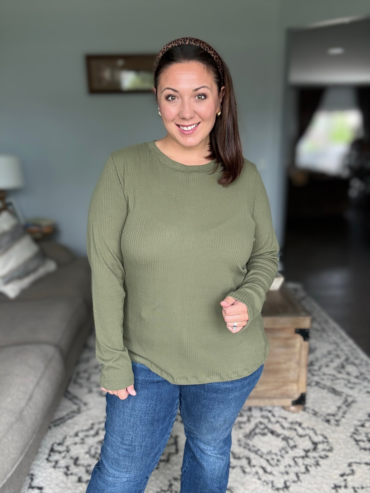 Michelle Mae Reese Ribbed Long Sleeve Top - Olive