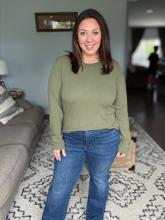 Michelle Mae Reese Ribbed Long Sleeve Top - Olive