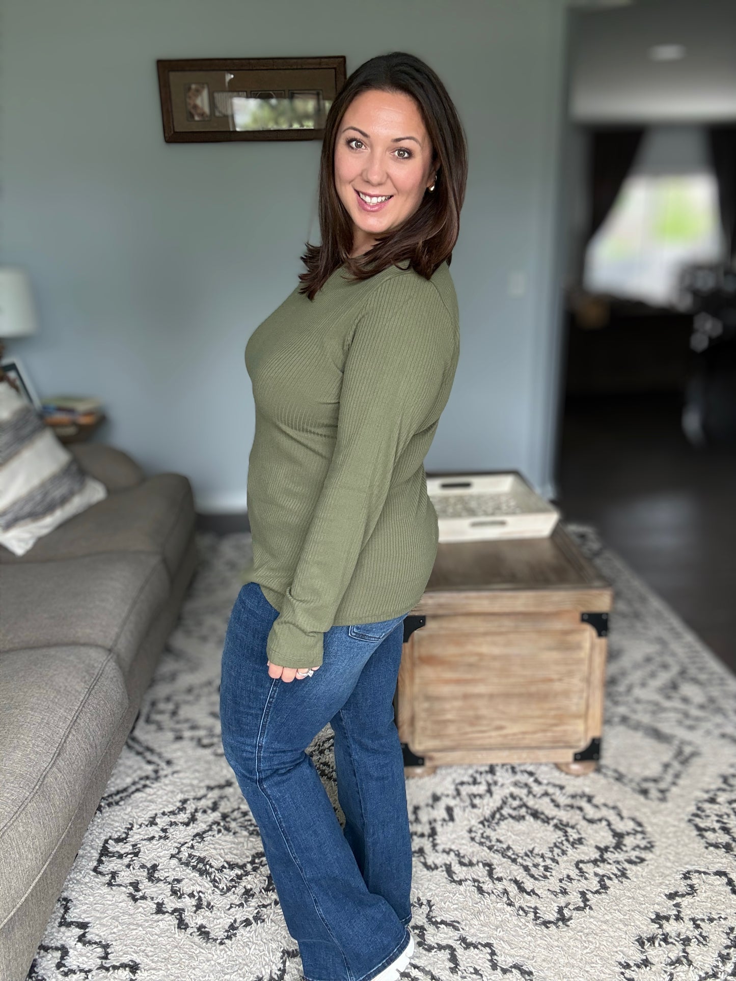 Michelle Mae Reese Ribbed Long Sleeve Top - Olive