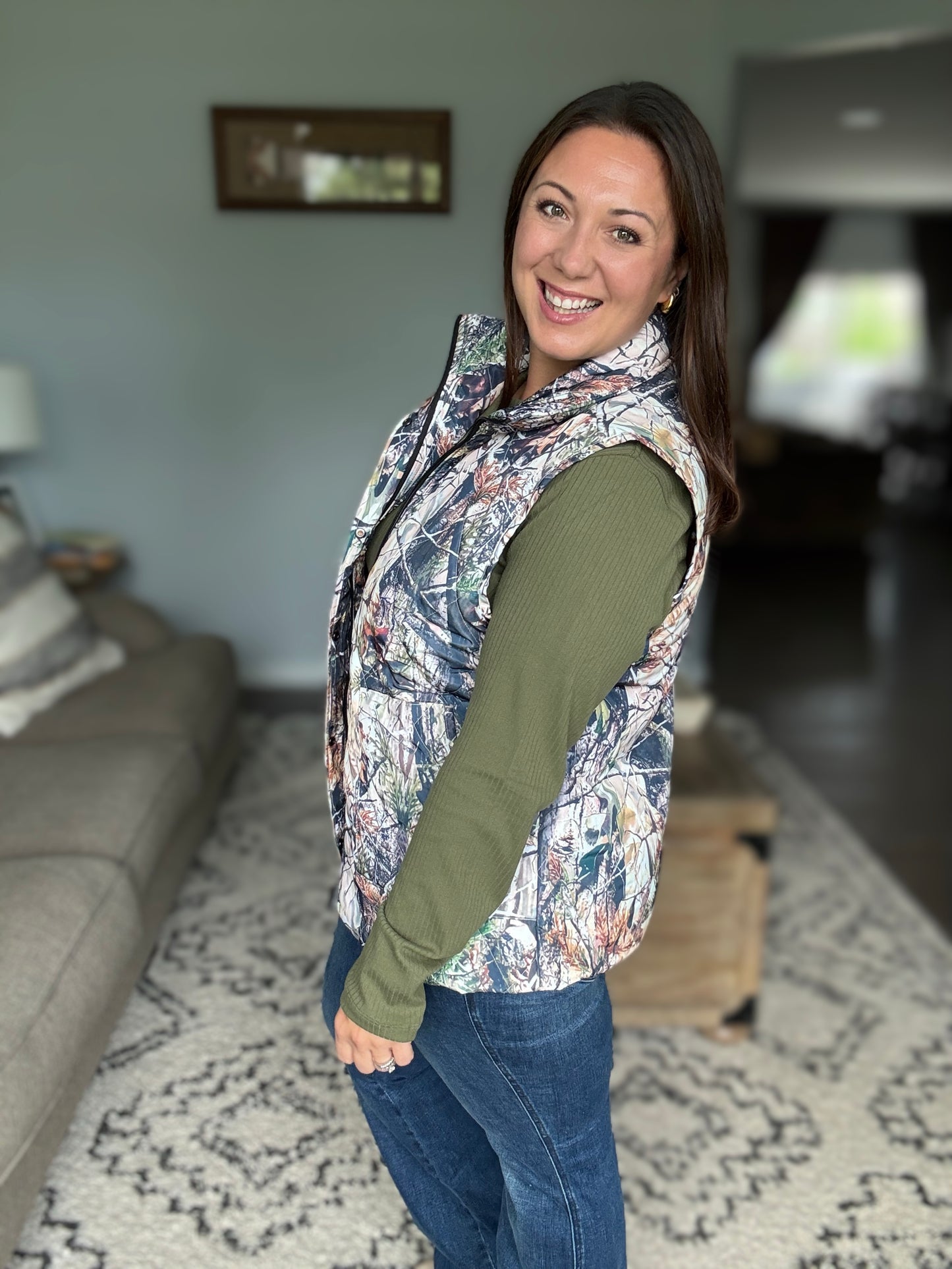 Michelle Mae Remy Zip Up Vest - Dark Camo