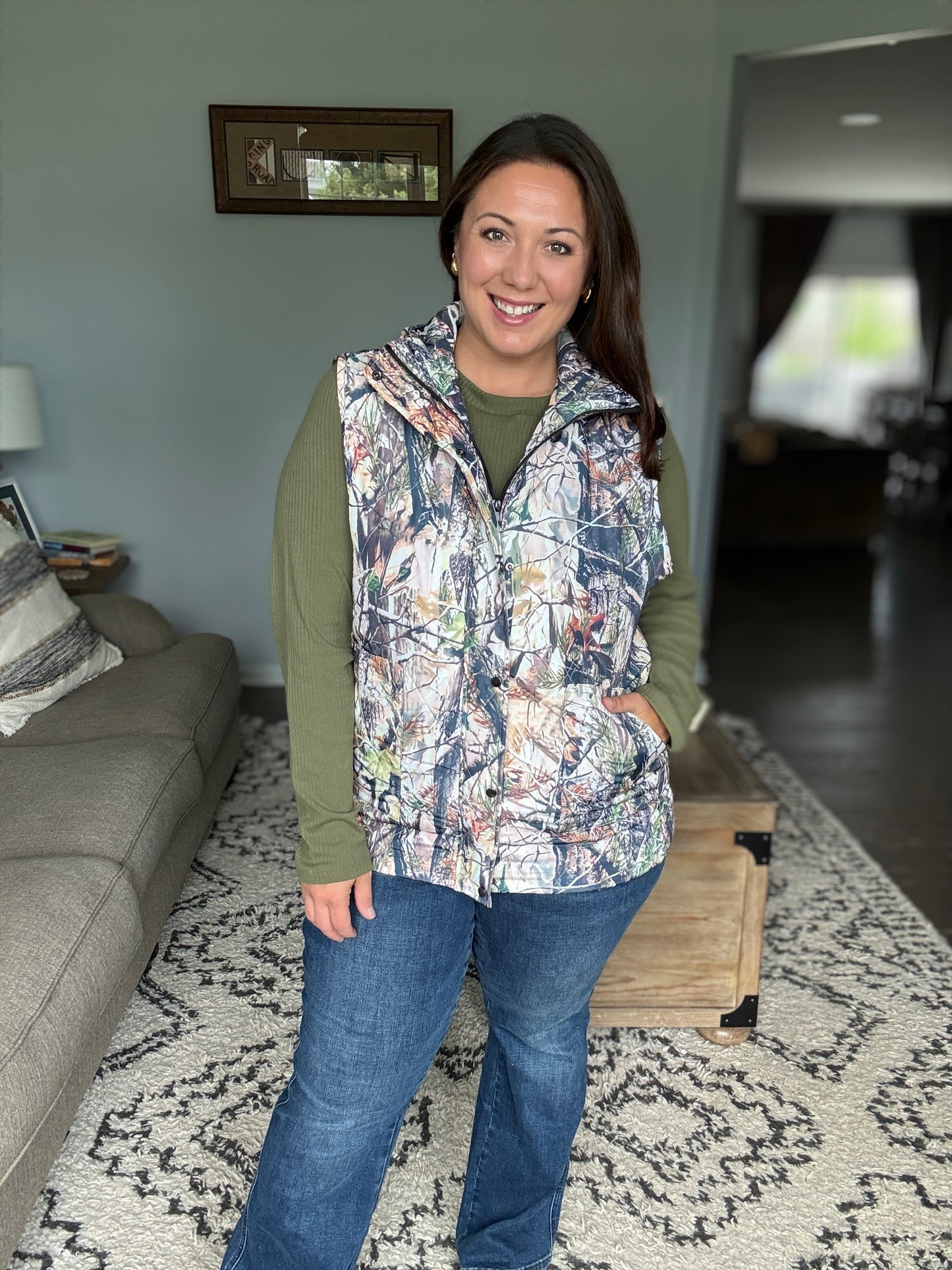 Michelle Mae Remy Zip Up Vest - Dark Camo
