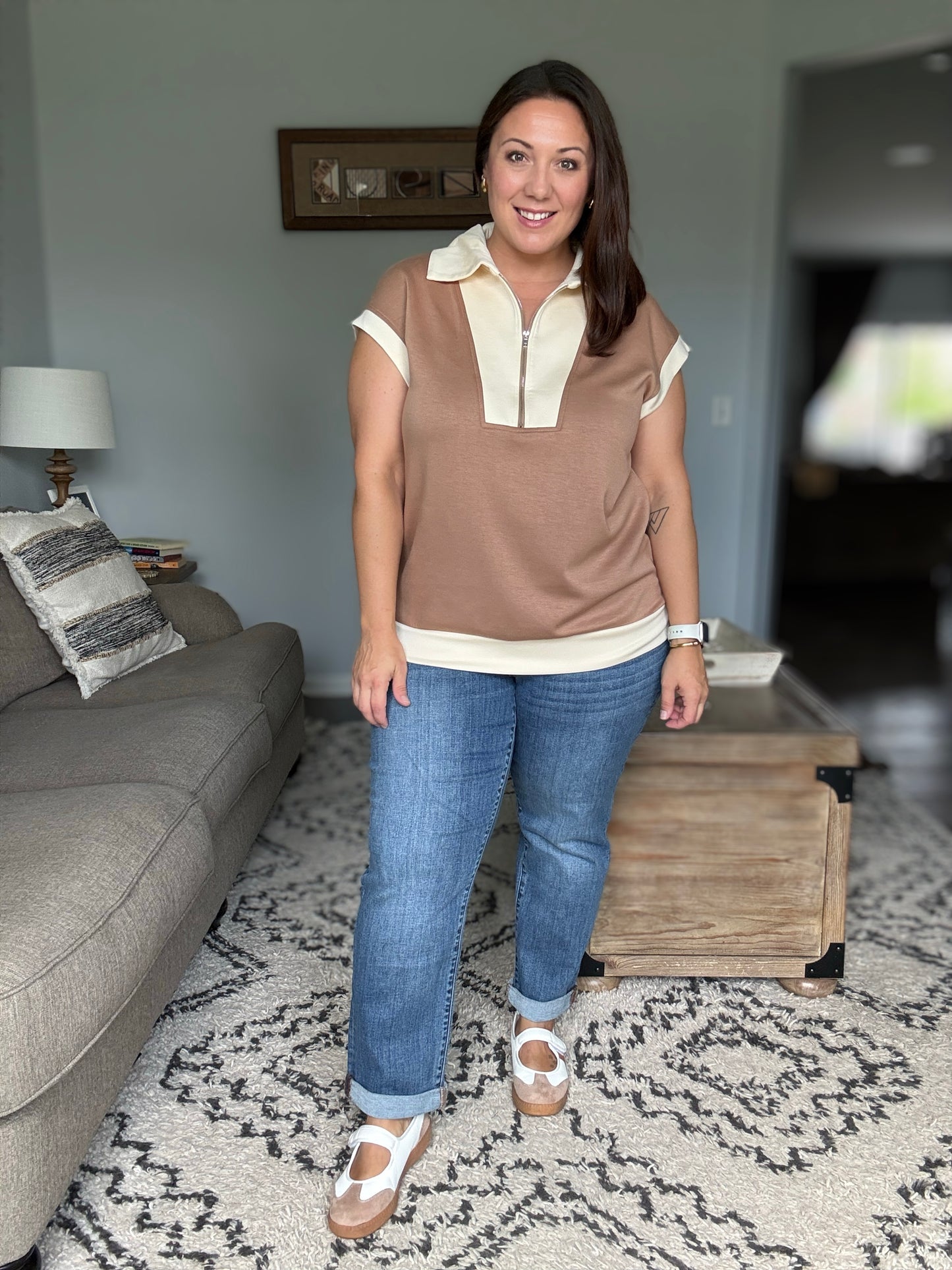 Whispered Urgently Color Block Half Zip Top