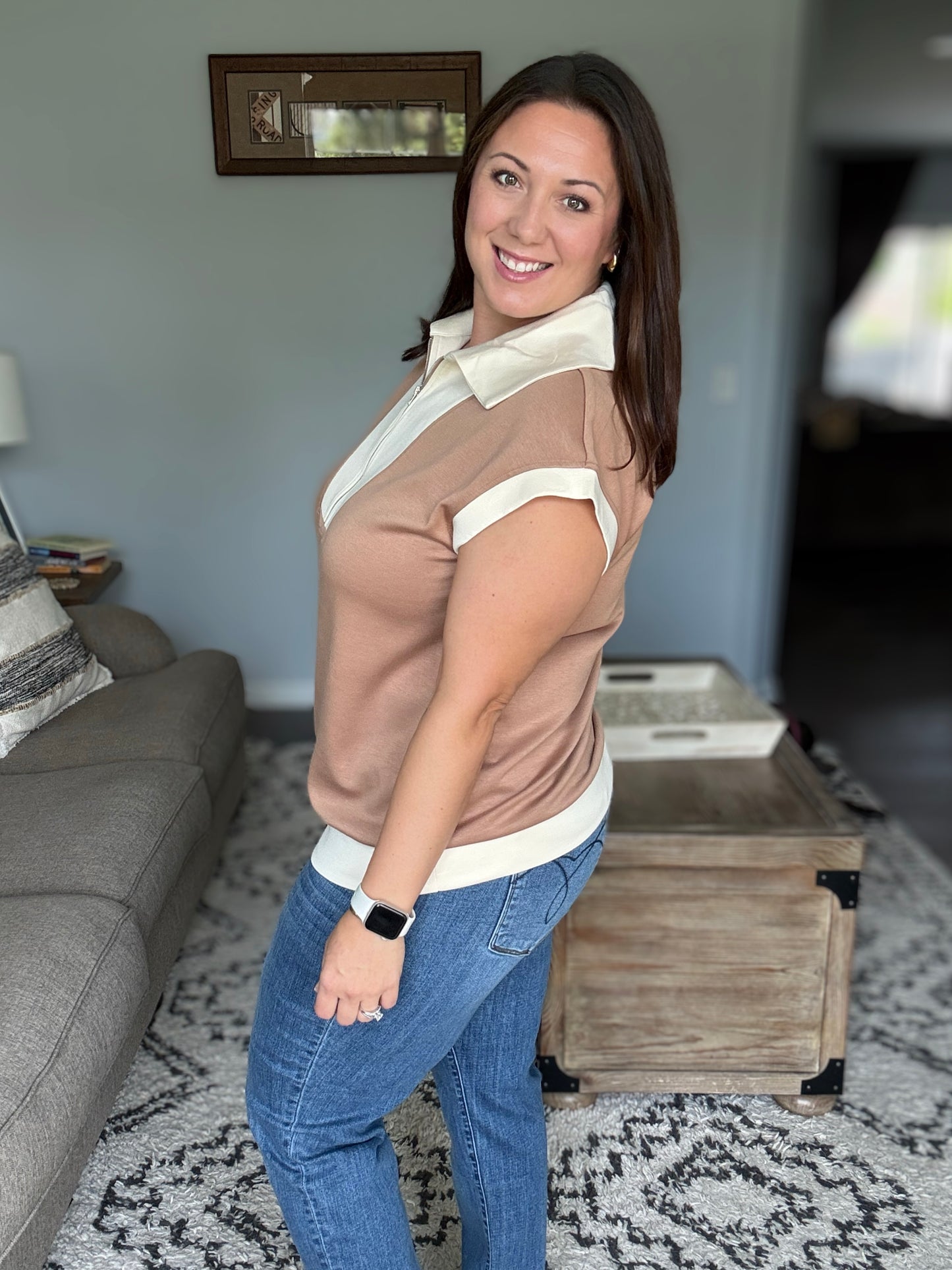 Whispered Urgently Color Block Half Zip Top