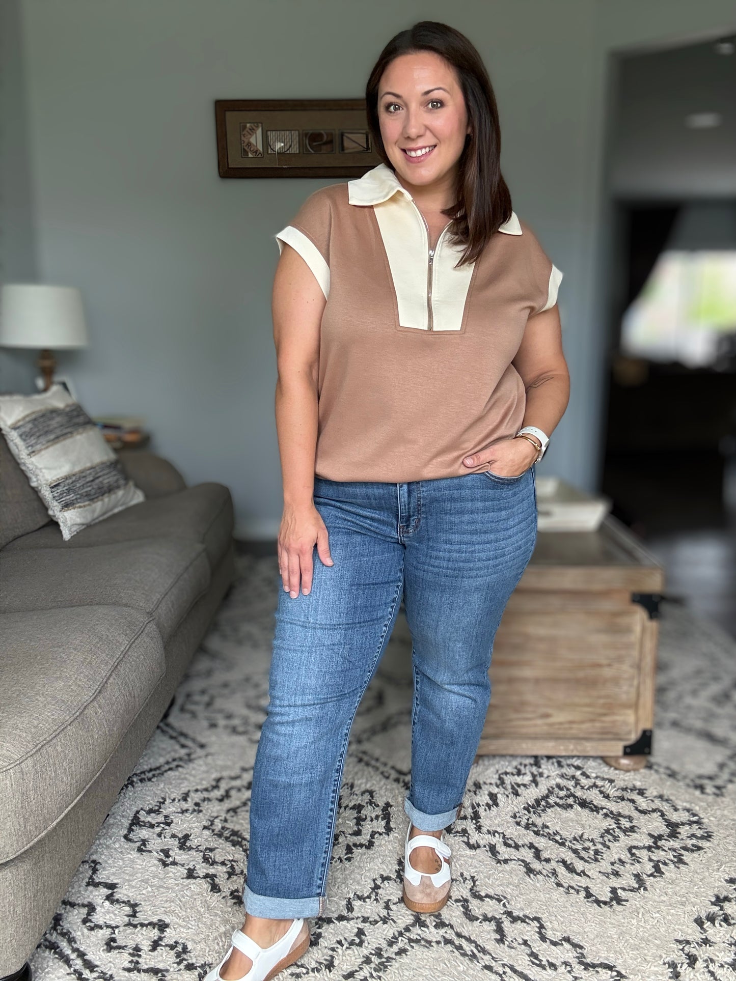 Whispered Urgently Color Block Half Zip Top