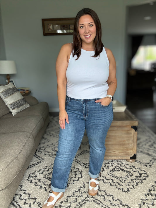 Colette Mid Rise Boyfriend Classic Cuffed Judy Blue Jeans