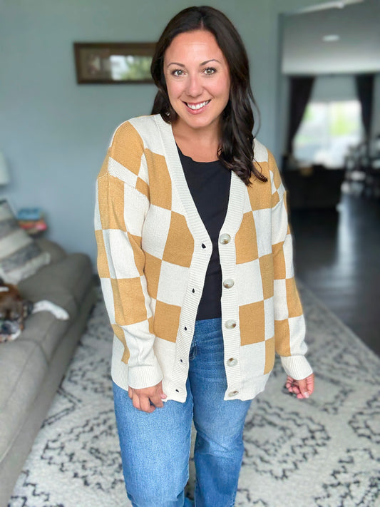 BiBi Checkered V-neck Cardigan