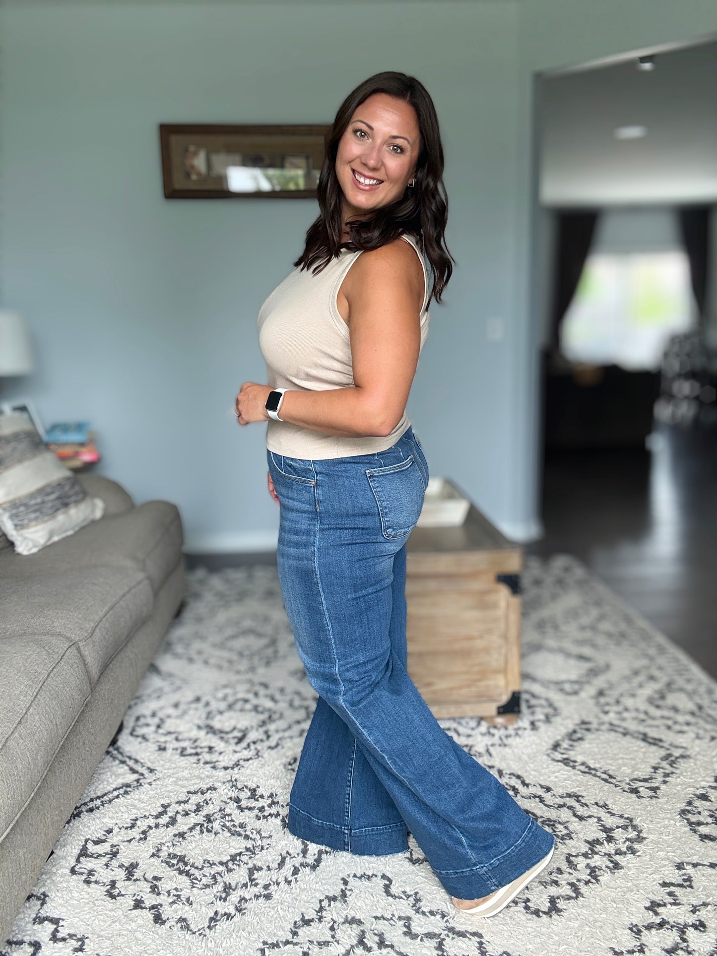 RISEN High Rise Wide Leg Double Button Jeans in Full Size