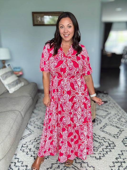 Strolling By Floral Maxi Dress in Pink and Red