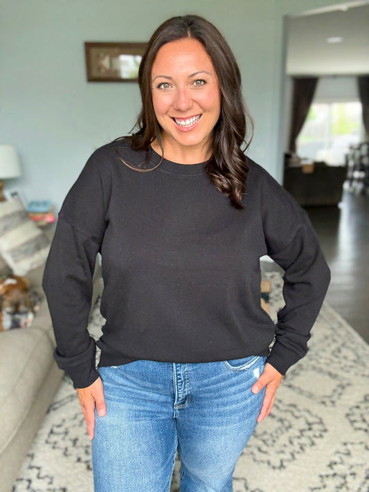 Zenana Full Size Fleece Drop Shoulder Sweatshirt in Black