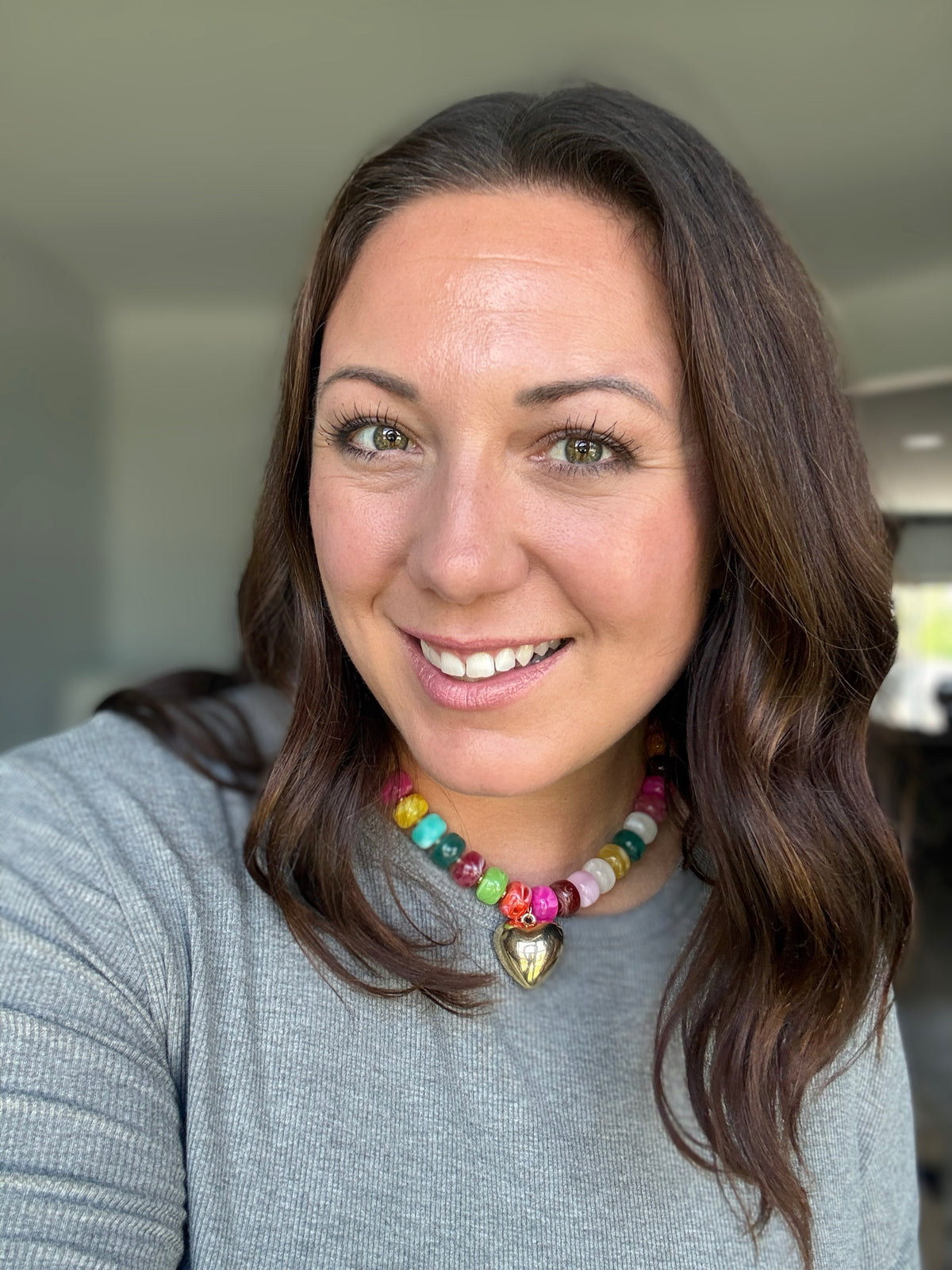 Colorful Heart Charm Beaded Necklace