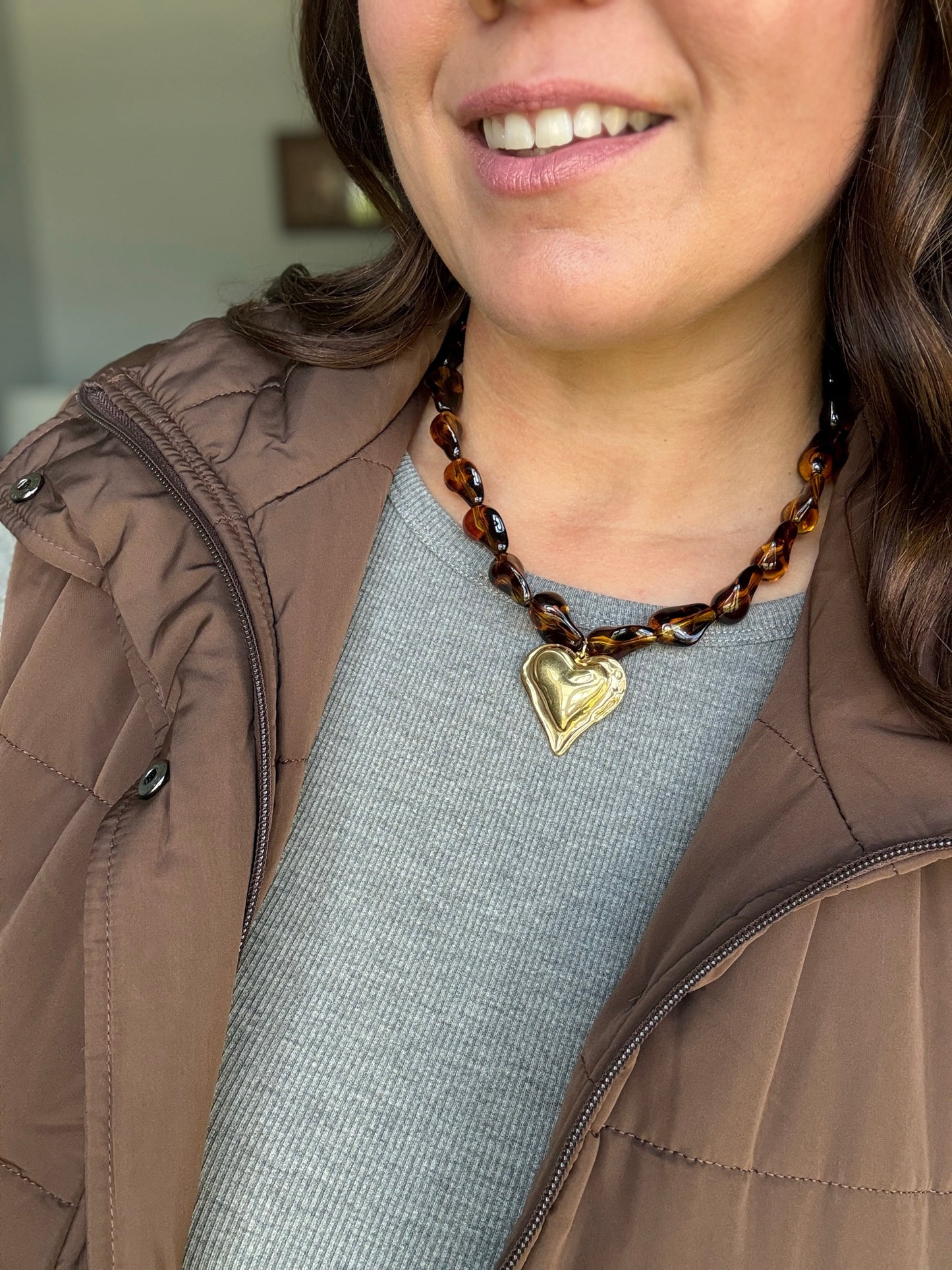 Tortoise Luxe Heart Statement Necklace