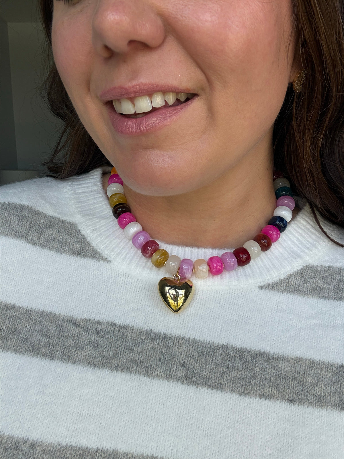 Colorful Heart Charm Beaded Necklace