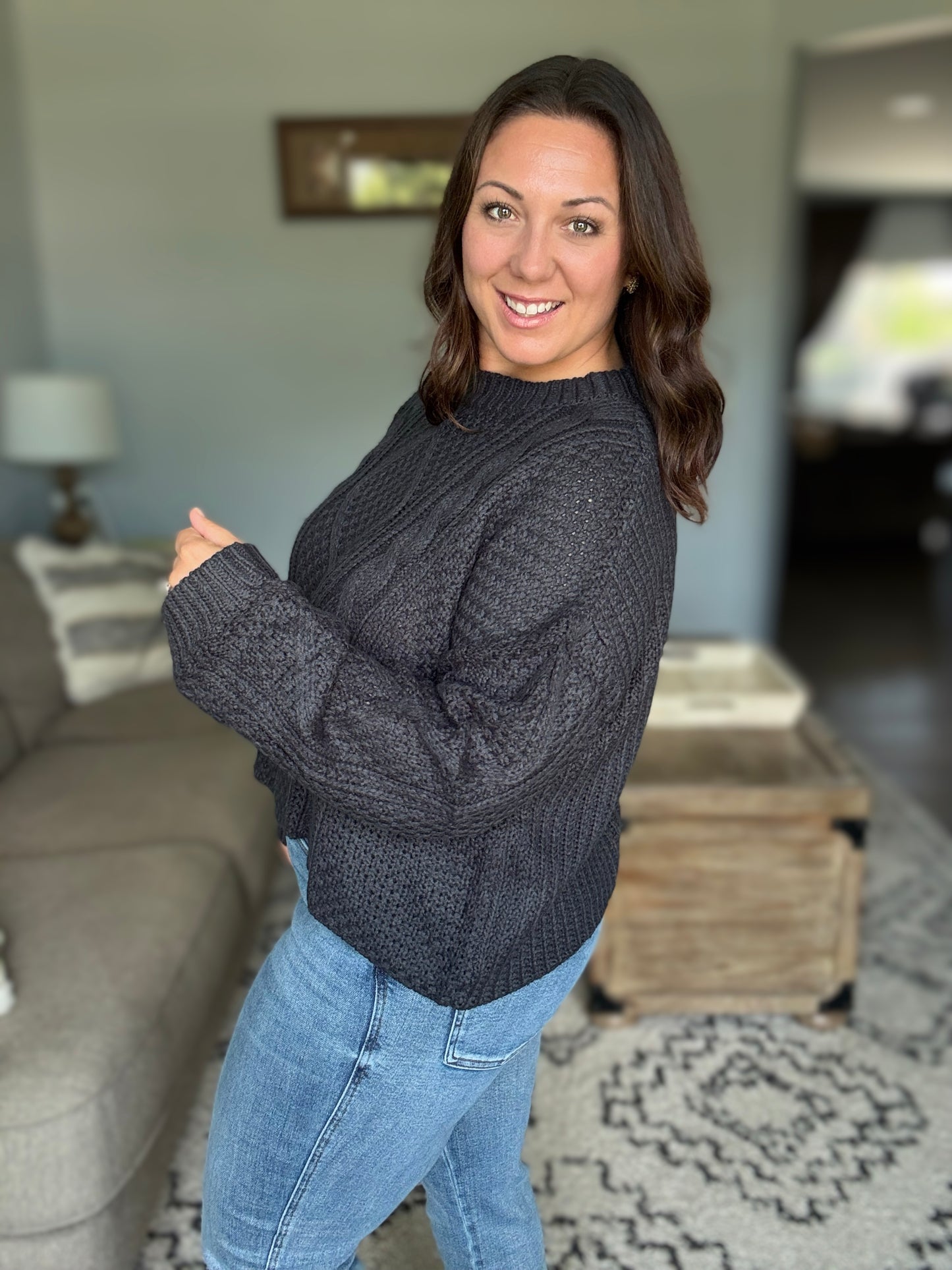 Michelle Mae Cable Knit Sweater - Charcoal