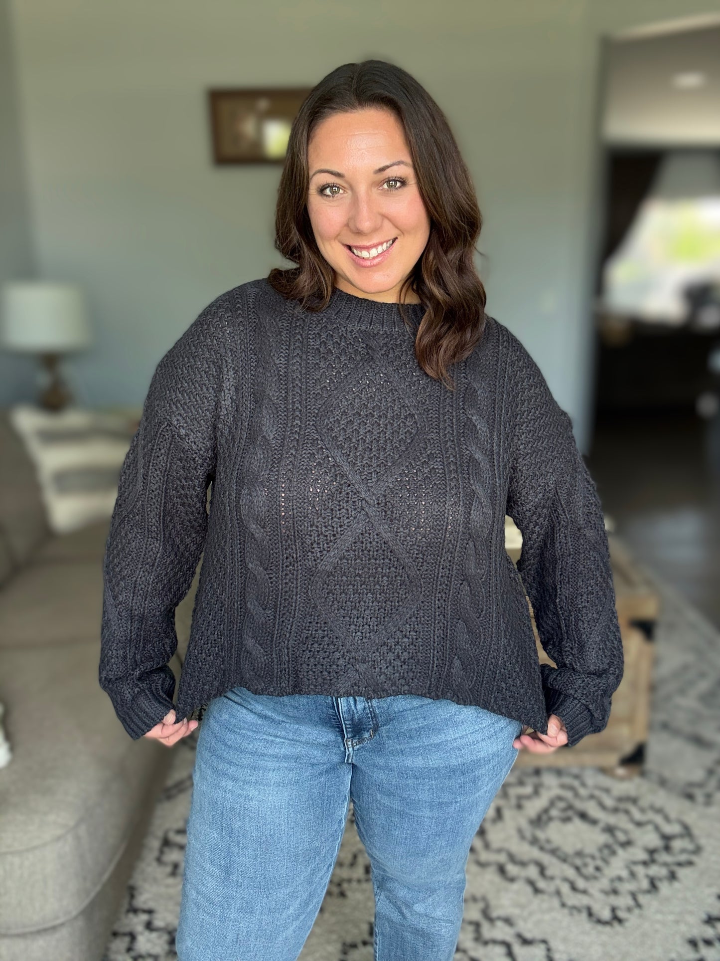 Michelle Mae Cable Knit Sweater - Charcoal