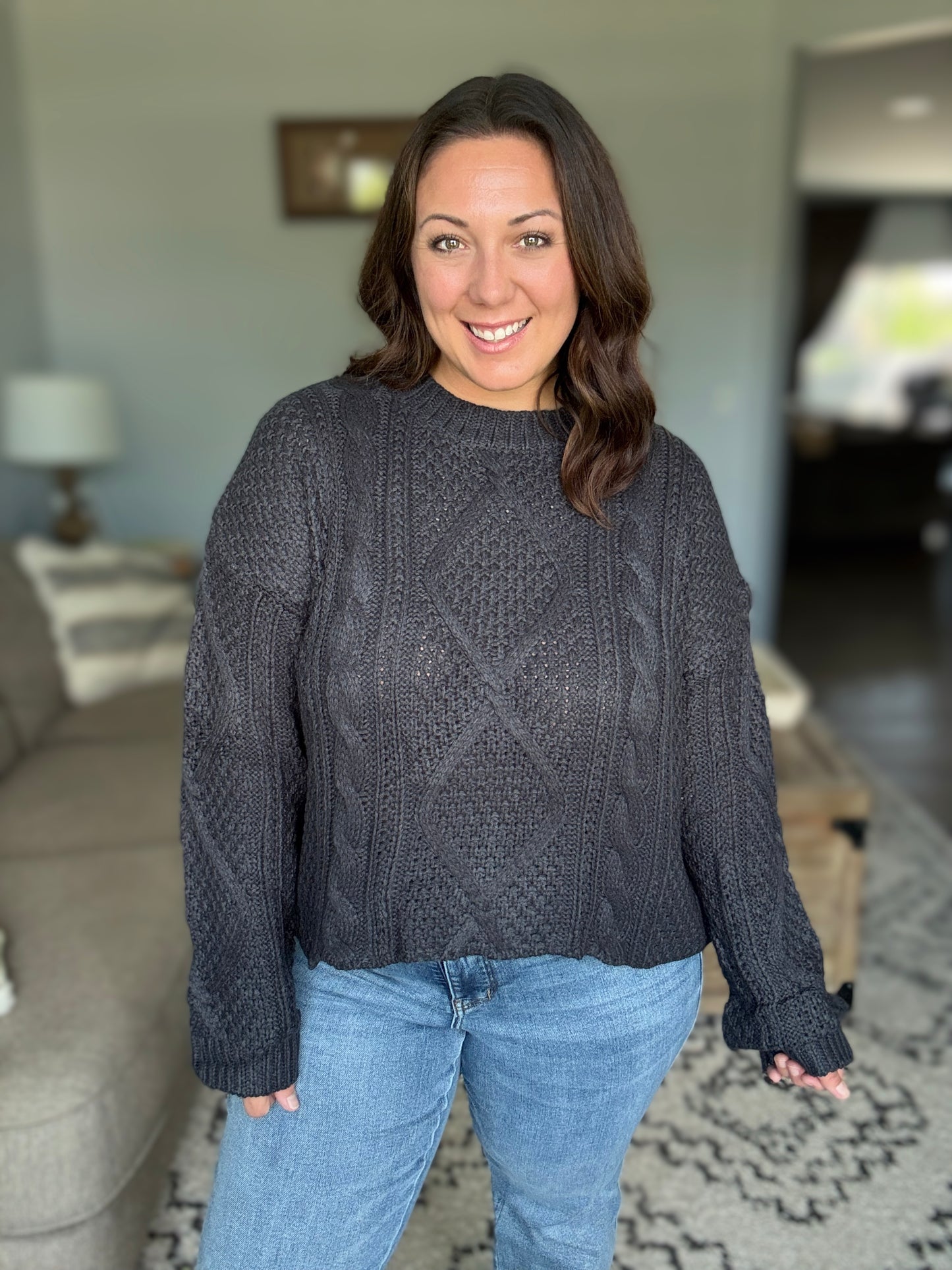 Michelle Mae Cable Knit Sweater - Charcoal