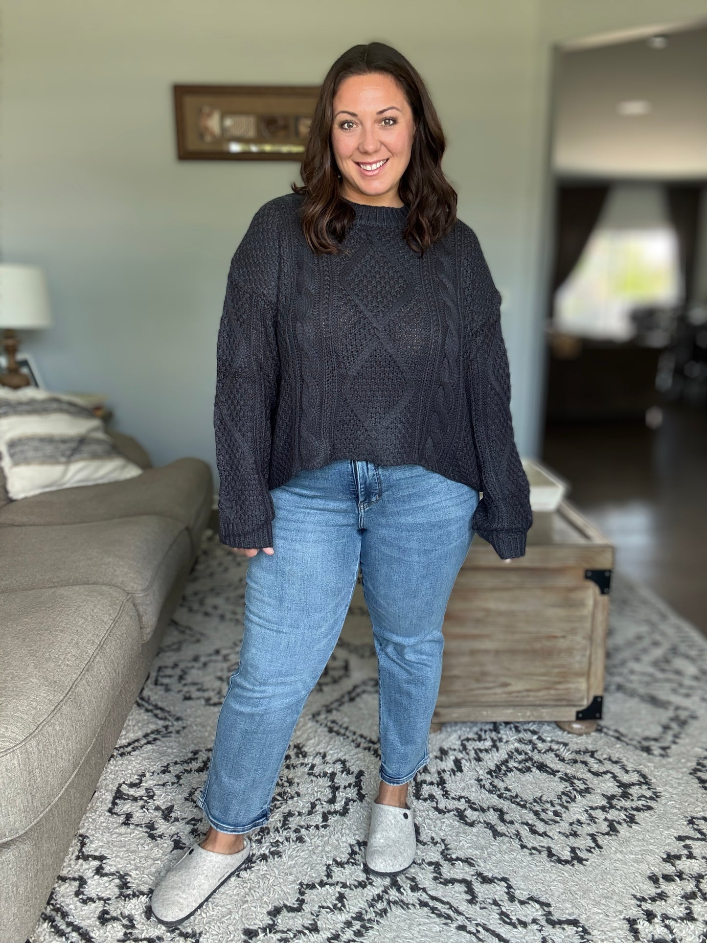 Michelle Mae Cable Knit Sweater - Charcoal