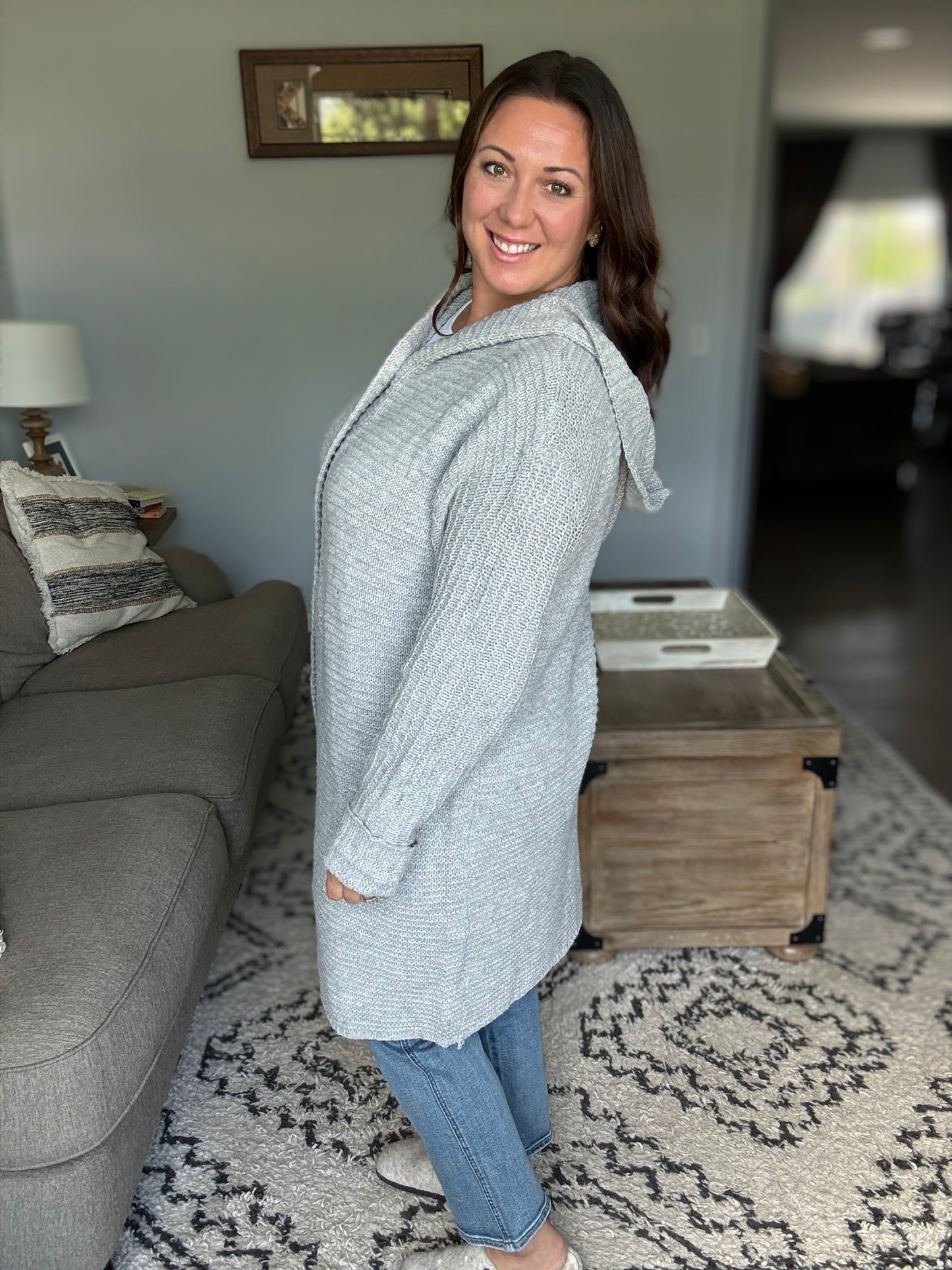 Michelle Mae Lillian Long Hooded Cardigan - Grey