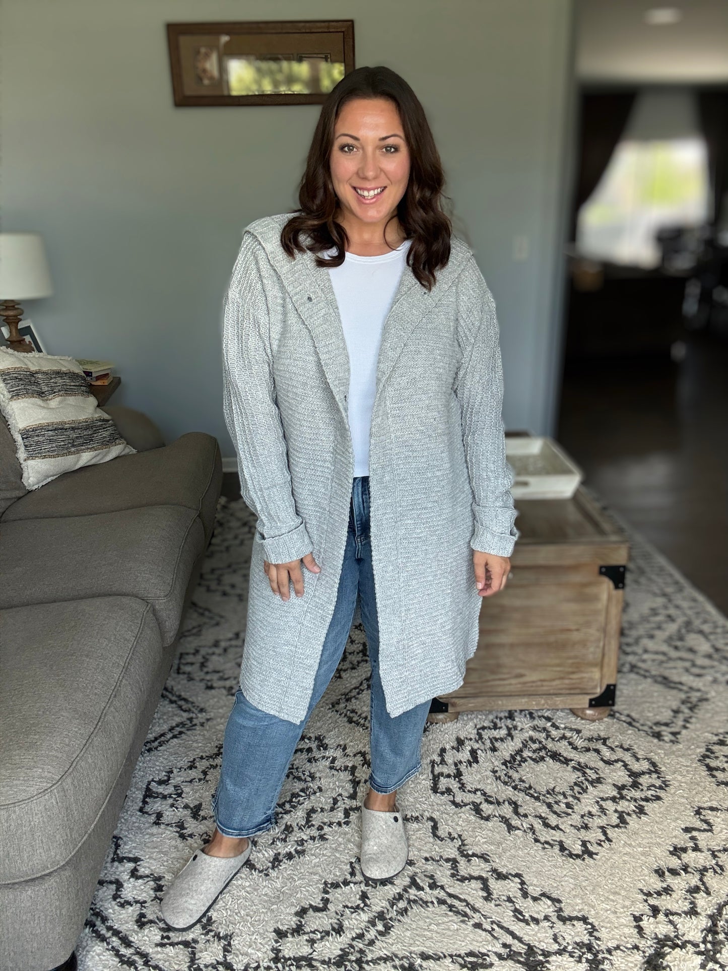 Michelle Mae Lillian Long Hooded Cardigan - Grey