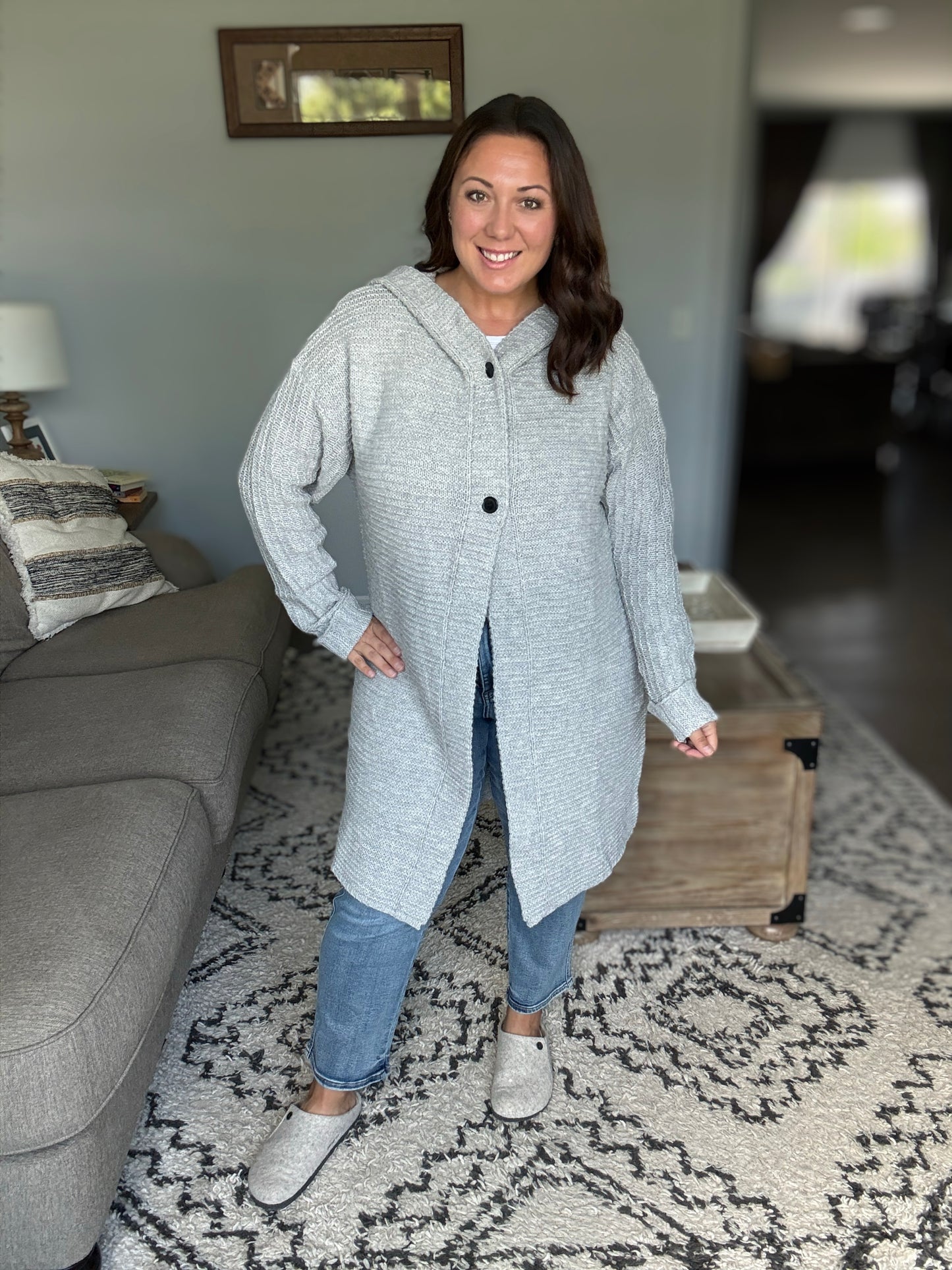 Michelle Mae Lillian Long Hooded Cardigan - Grey